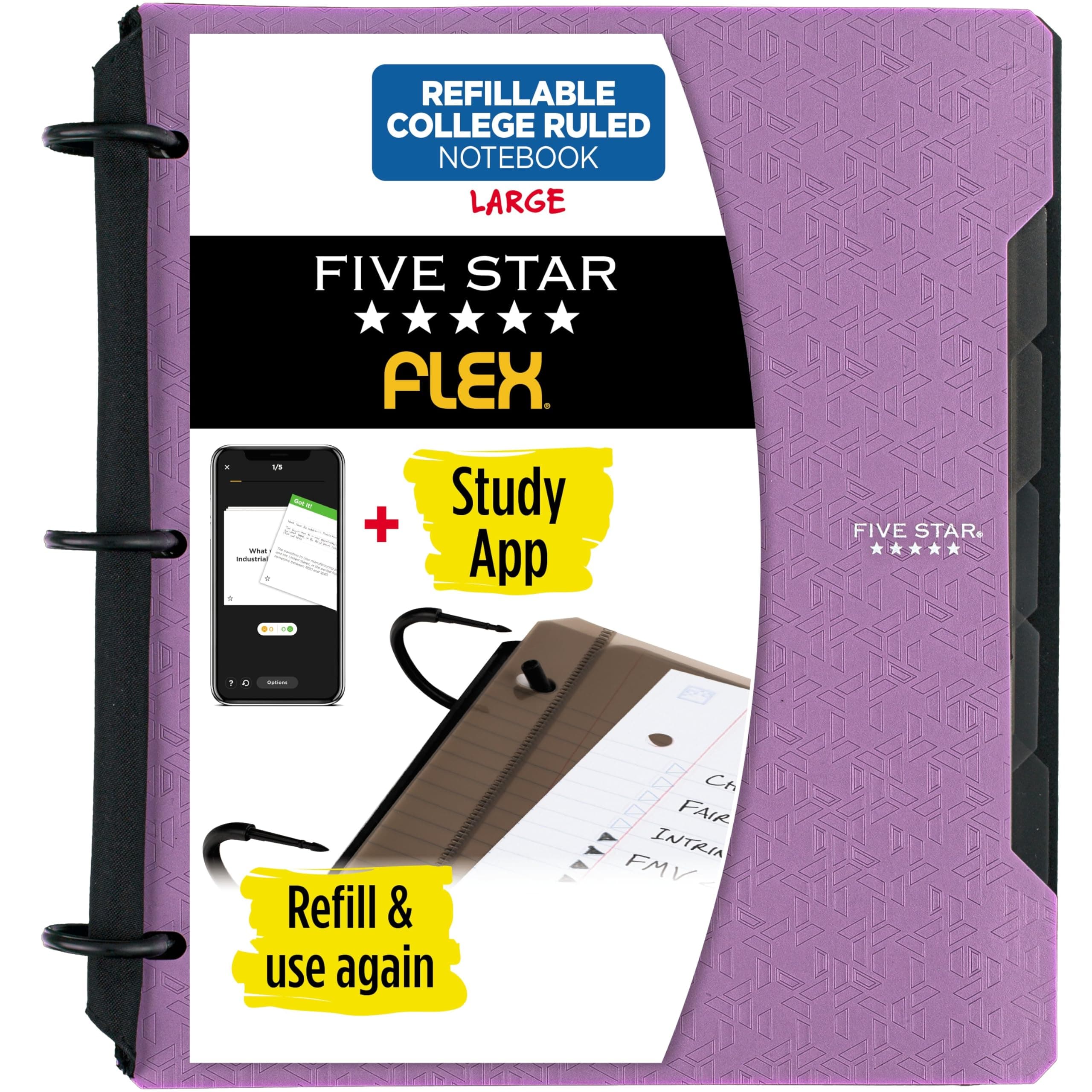 Flex Refillable Notebook + Study App, College Ruled Paper and 1 Inch TechLock Ring Binder with Pockets, Tabs and Dividers, 200 Sheet Capacity, Amethyst Purple (29328AB6)