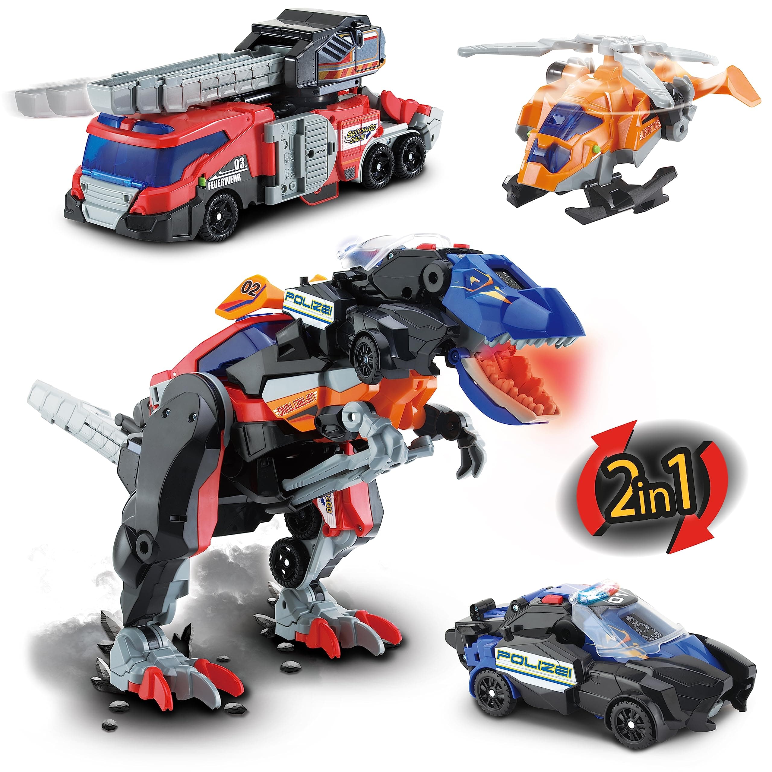 VTech Switch and Go Dinos 3-in-1 Super-T-Rex - Dino Car Transformer - 2-in-1 Toy with Dino Voice, Sound and Light Effects - For Children 3-8 Years, Black