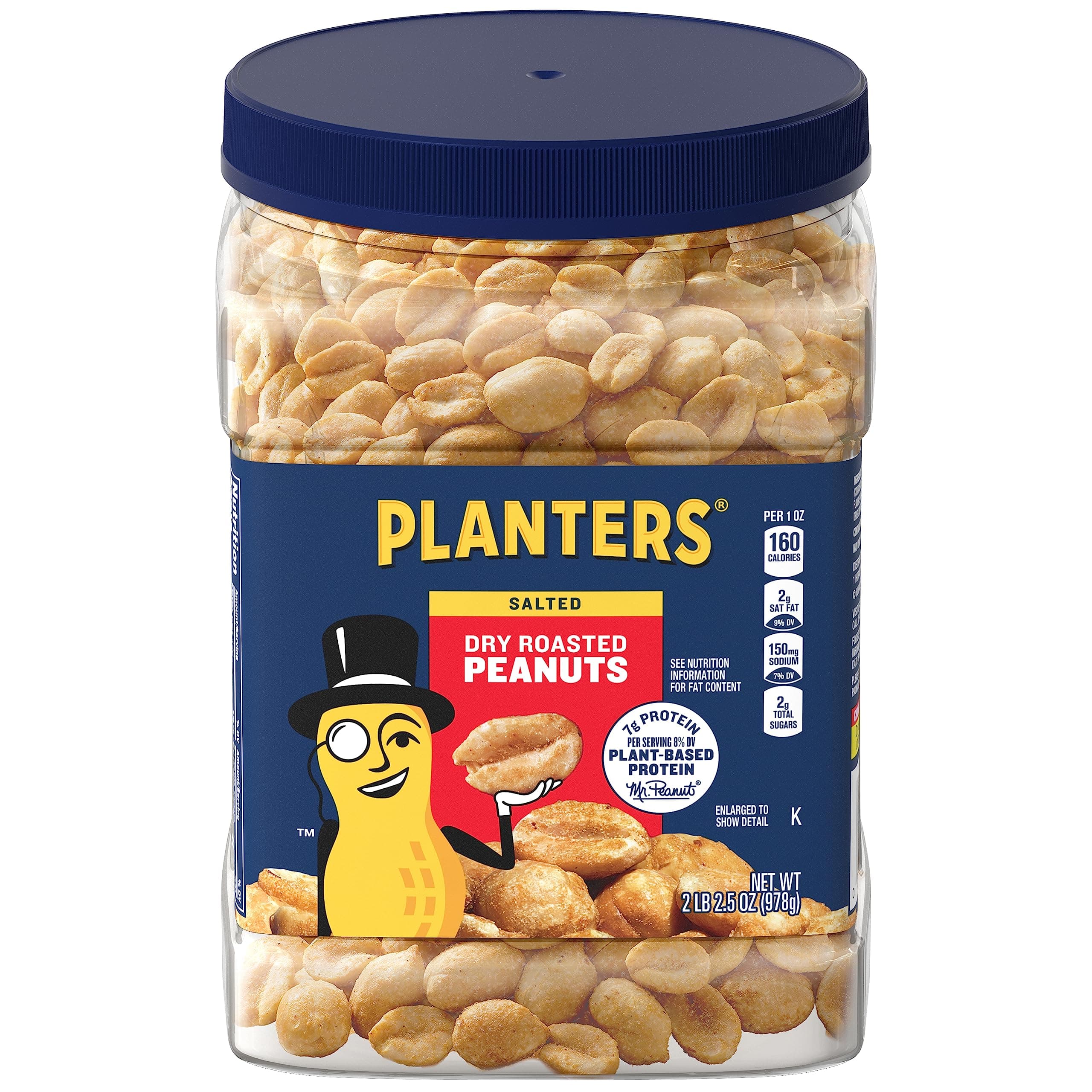 Dry Roasted Peanuts, 34.5 oz. Resealable Plastic Jar - Peanuts with Sea Salt - Peanut Snacks - Shareable Snacks - Heart Healthy Snacks for Adults - Great School Snack or Work Snack - Kosher