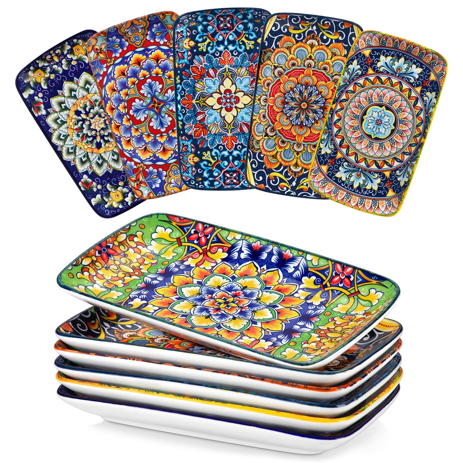 vancasso SIMI Serving Platter, 9.5 in Small Serving Dishes, Porcelain Rectangle Serving Plates Set of 6, Dishwasher and Microwave Safe, Sushi Platters for Party