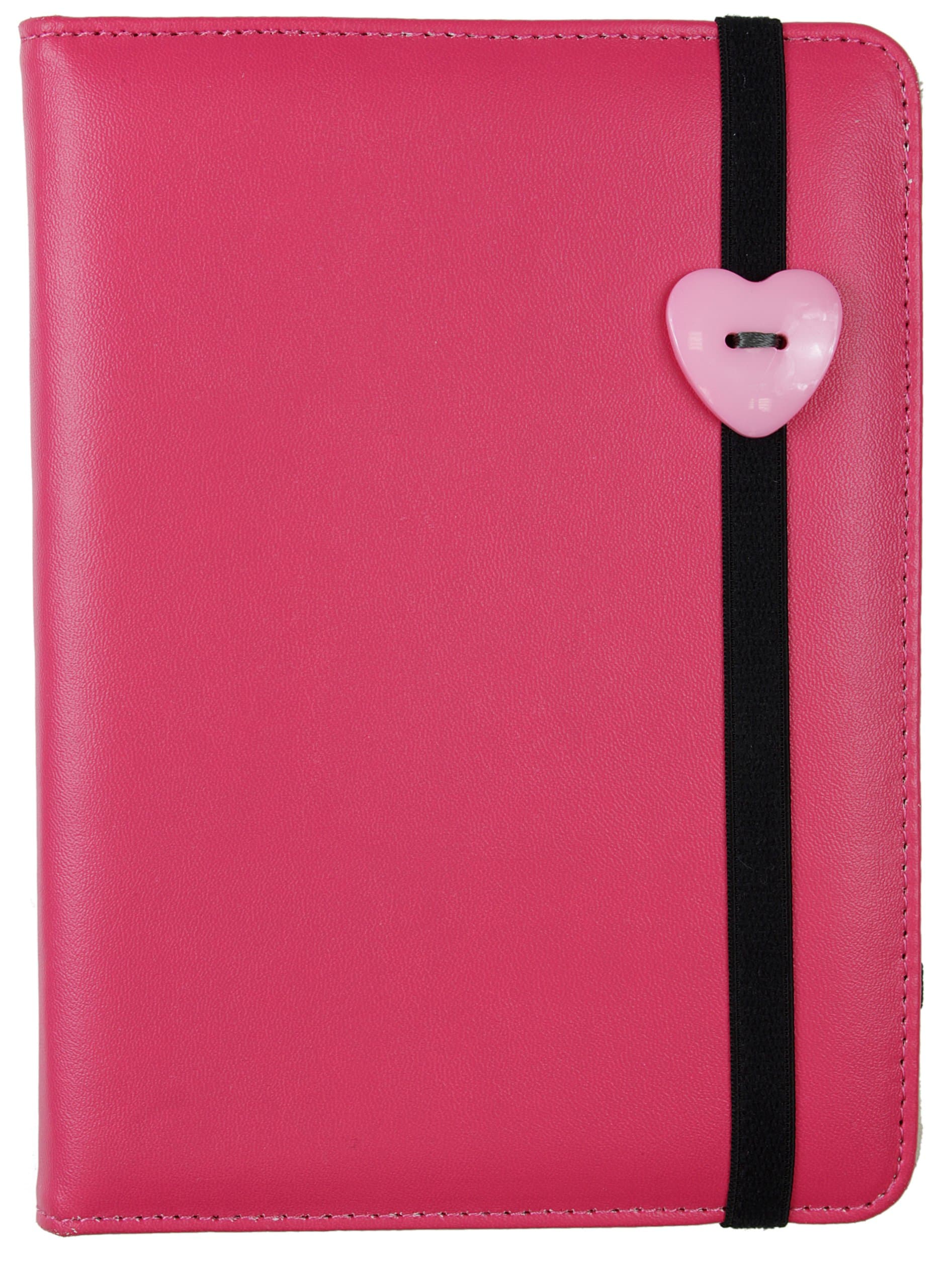 Trendz Protective Folio Cover Case with Closing Strap for Kindle 4 - Pink with Heart Button Detail