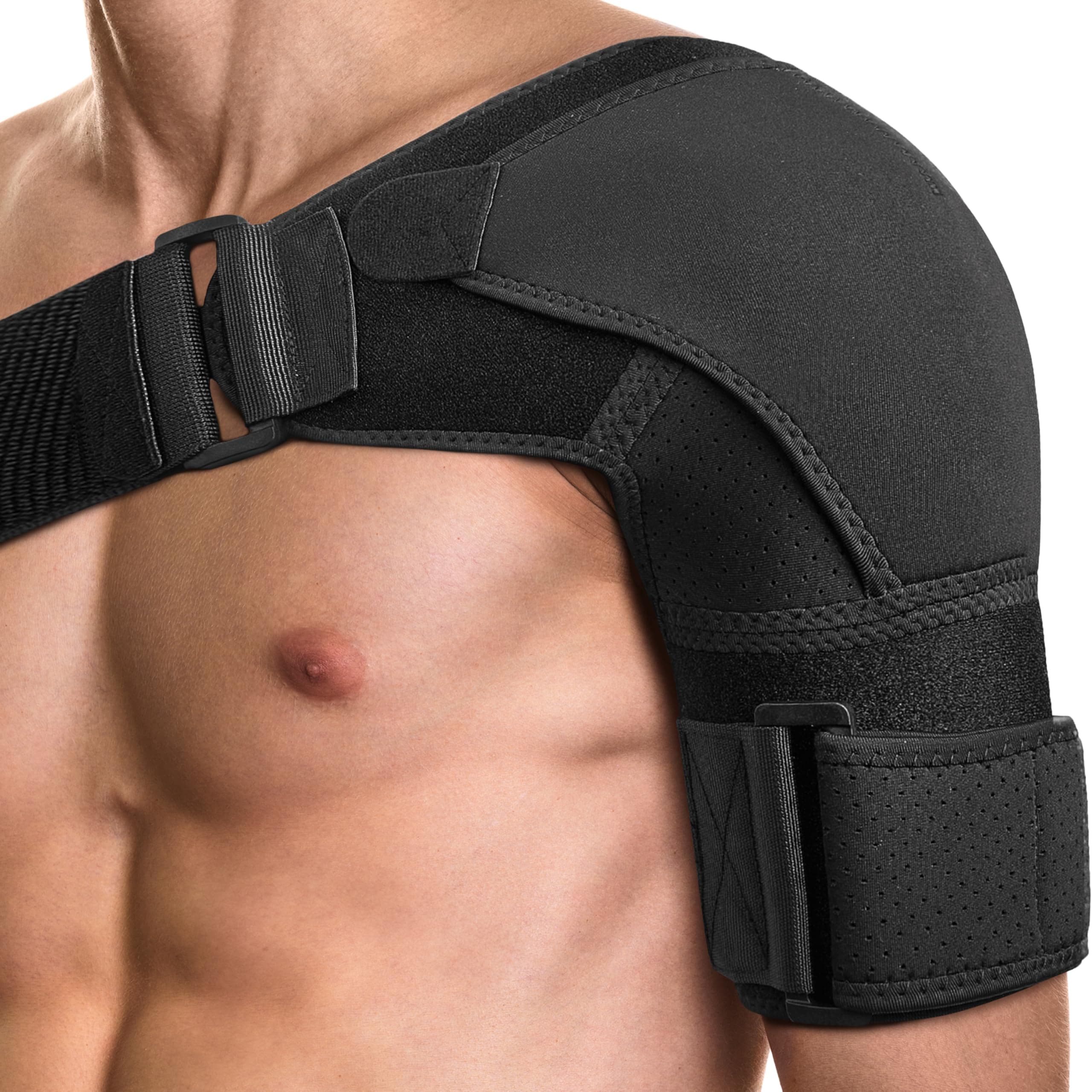 Shoulder Brace for Both Left and Right Arm for Men and Women | Pain Relief Torn AC Joint Tendonitis Bursitis Stability Strap Dislocated Subluxation Support Compression Stabilizer Tendinitis (X-Small Black)