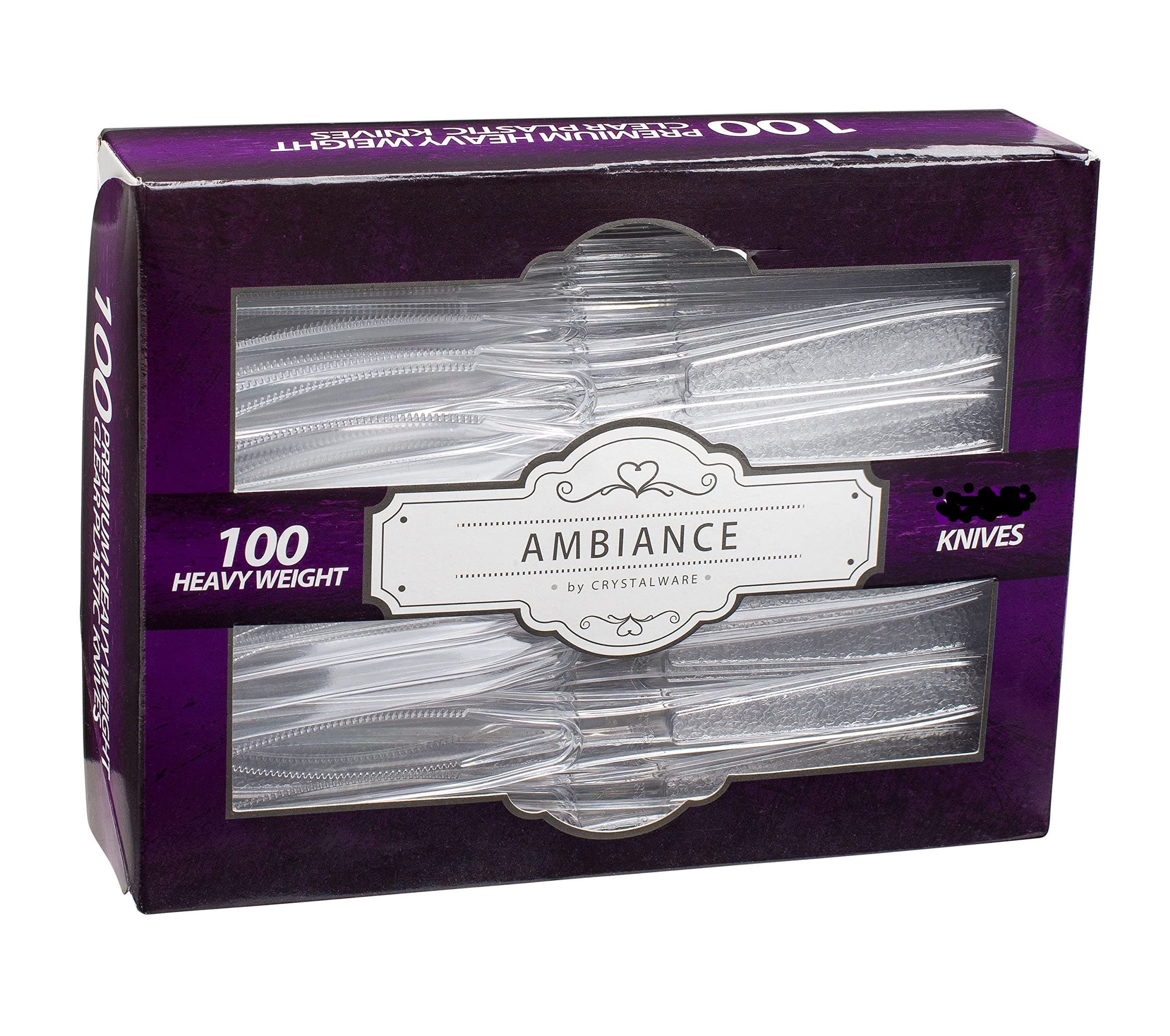 Ambiance By Crystalware Clear Plastic Knives, Heavy Weight Disposable, 100 Count