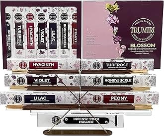 Blossom Incense Kit Variety Pack & Incense Holder - Gift Set - 120 Inciensos Aromaticos (6 fragrances x 20 Count Each) - Natural, Organic, Non-Toxic Insence