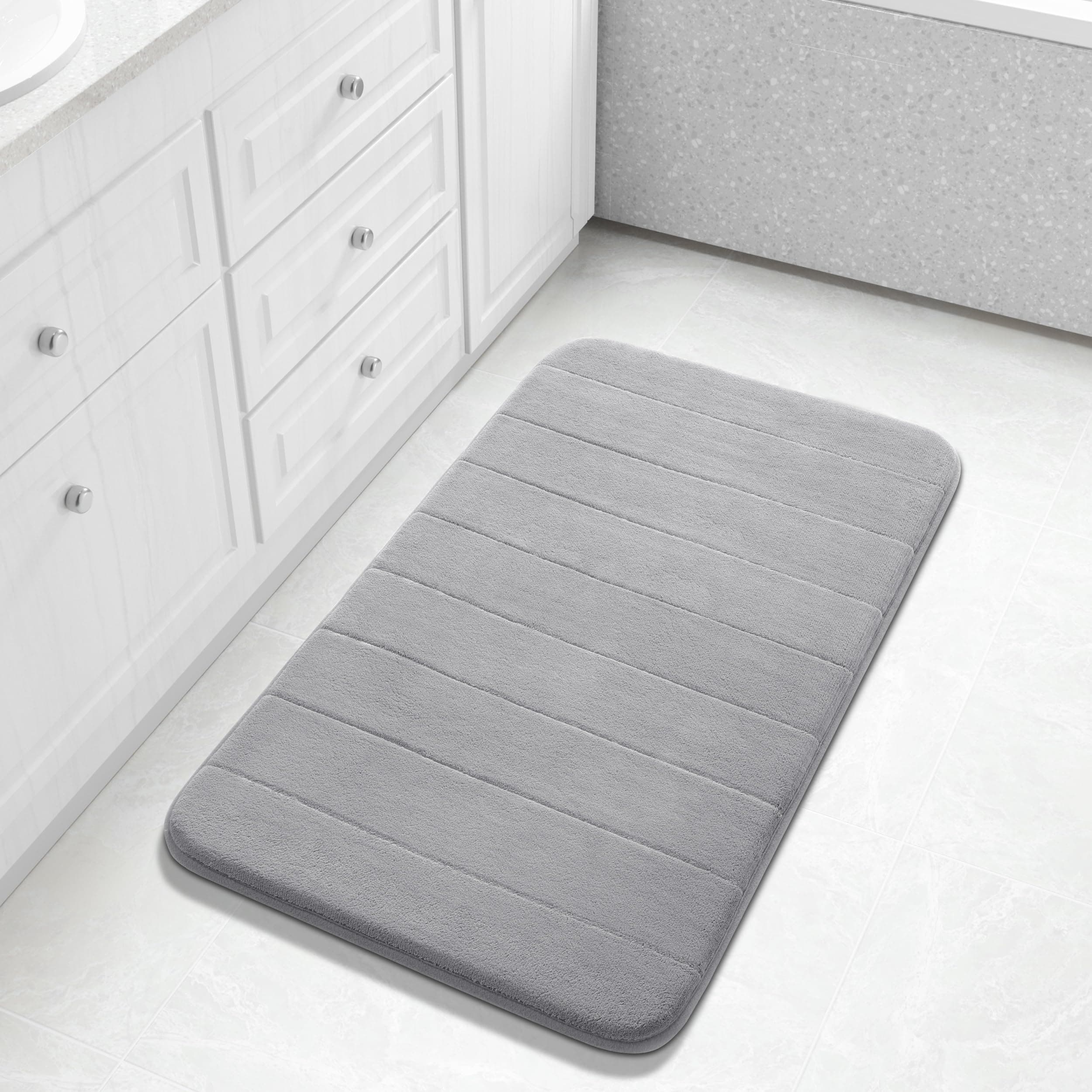 Yimobra Memory Foam Bath Mat Large Size 36.2 x 24 Inches, Soft and Comfortable, Super Water Absorption, Non-Slip, Thick, Machine Wash, Easier to Dry for Bathroom Floor Rug, Grey