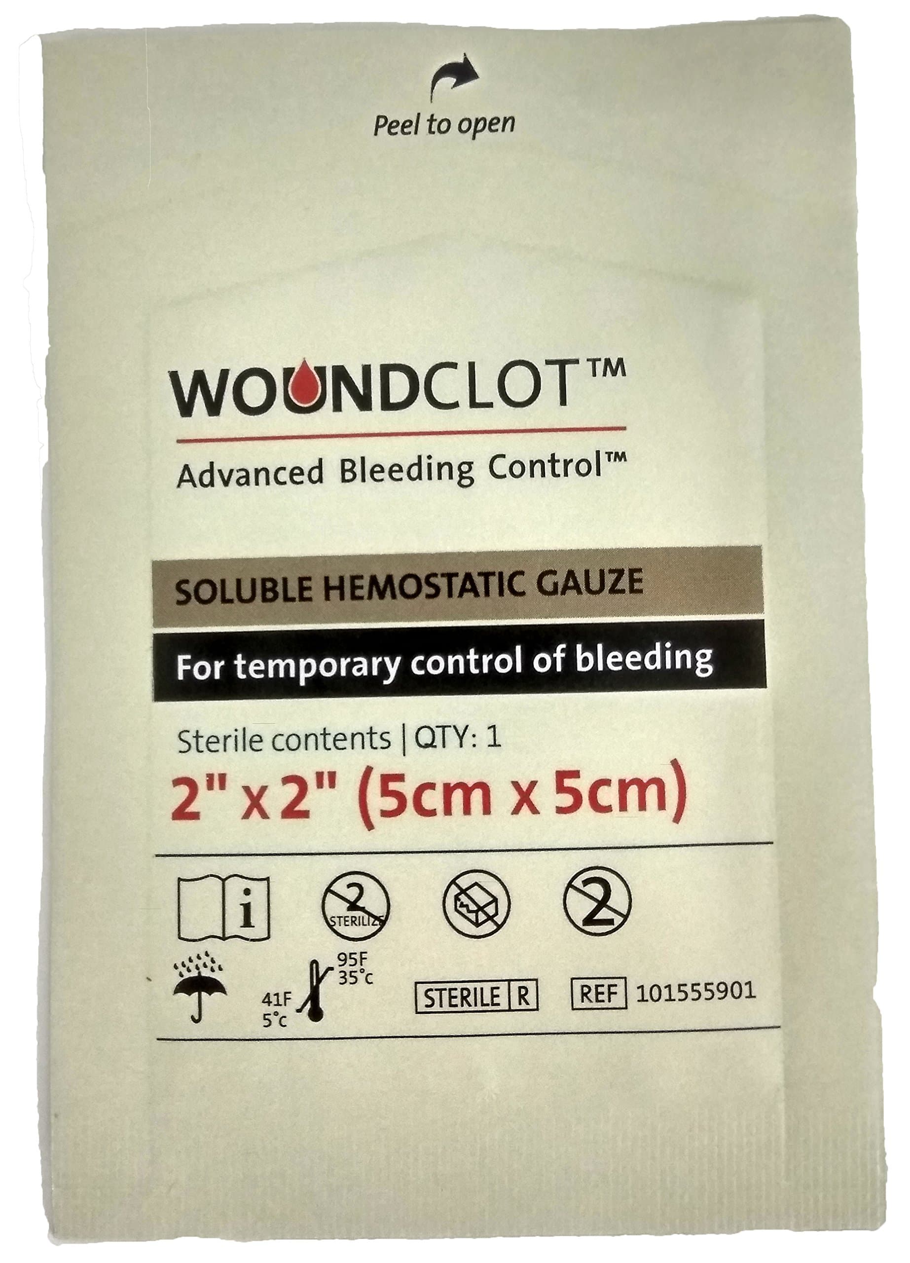 WoundClot Soluble Hemostatic Gauze - Advanced Bleeding Control (2" x 2" (5cm X 5cm))