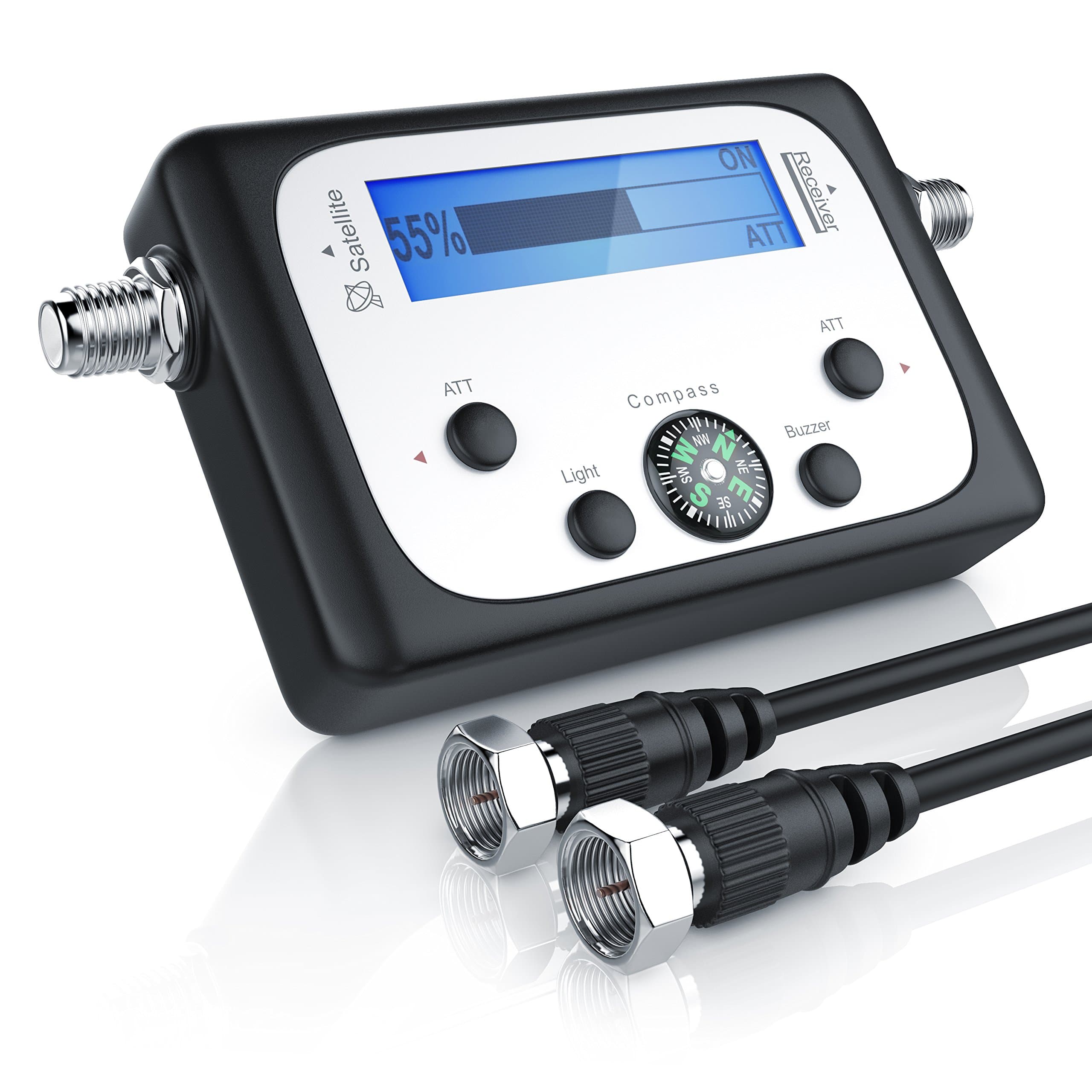 CSL - digital satellite finder with F-connection cable - LCD display easy to read and illuminated - HD TV capable - with integrated compass and sound output adjustment of satellite antennas