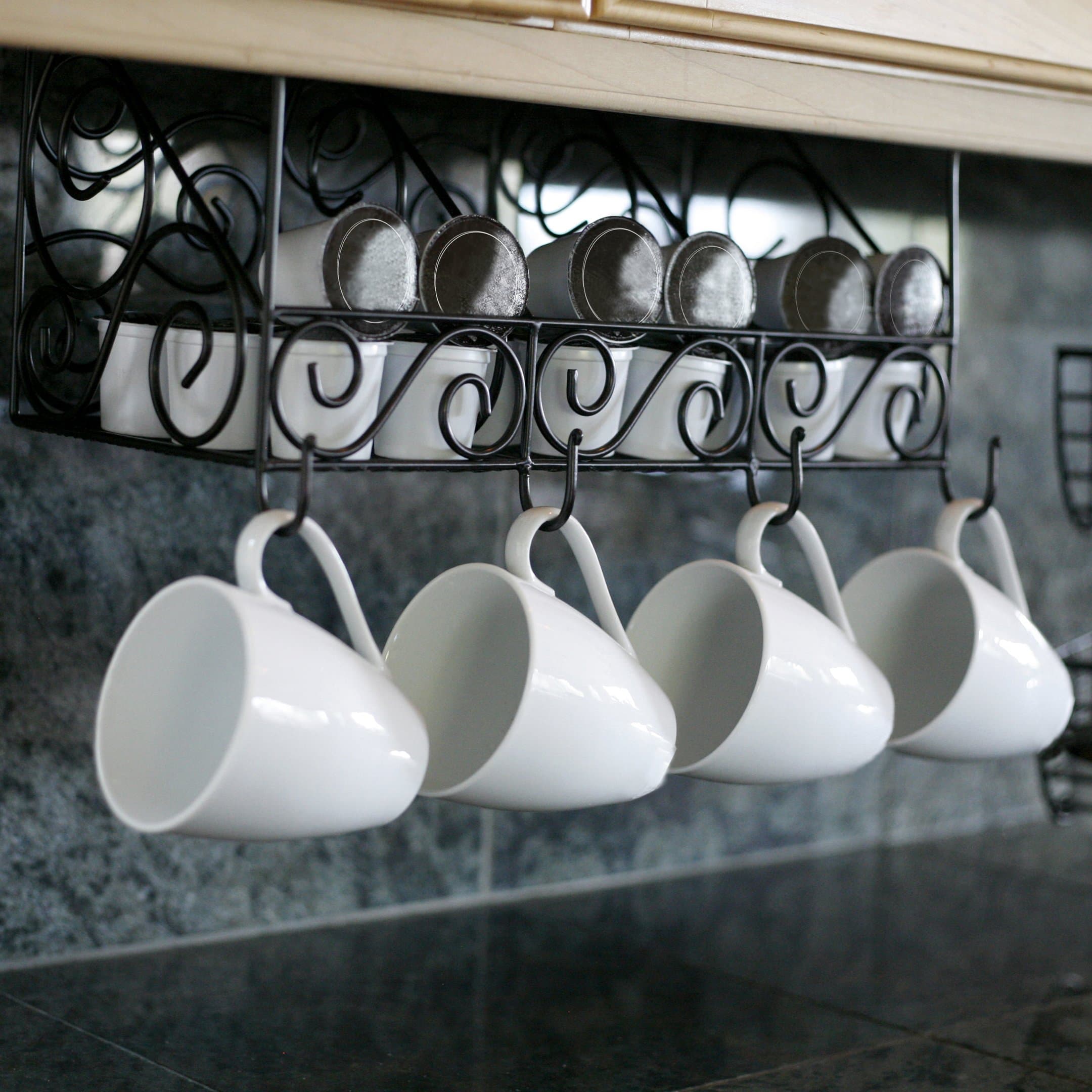 Mesa Scroll Under-the-Cabinet 3-Compartment Coffee Pod and Mug Storage Black with Copper Finish