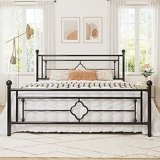 King Size Metal Platform Bed Frame with Victorian Vintage Headboard and Footboard/Mattress Foundation/Under Bed Storage/No Box Spring Needed/Noise-Free/Easy Assembly, Black