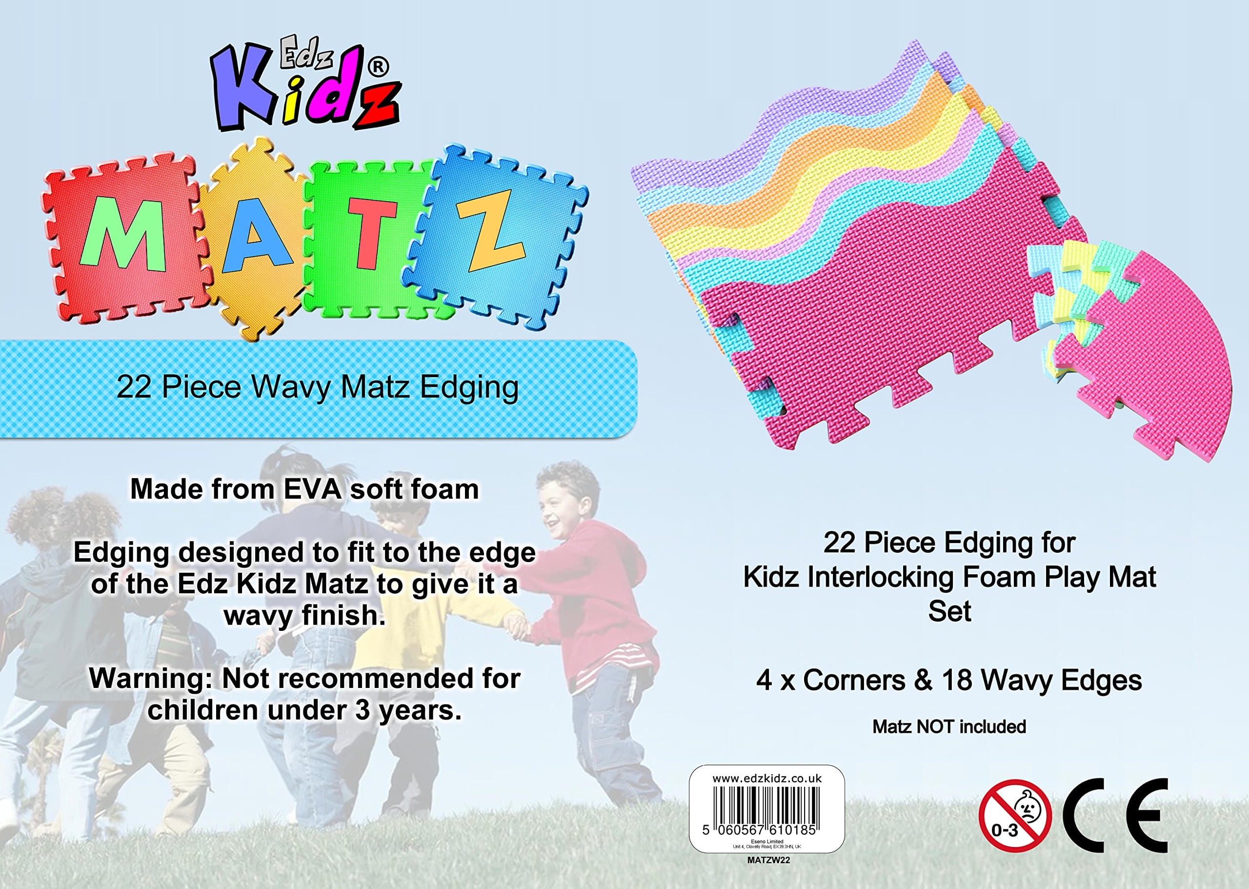 Edz Kidz Interlocking Foam Play Mat Set. Great for Babies, Toddlers or even exersise (22 Piece Wavy Edging)