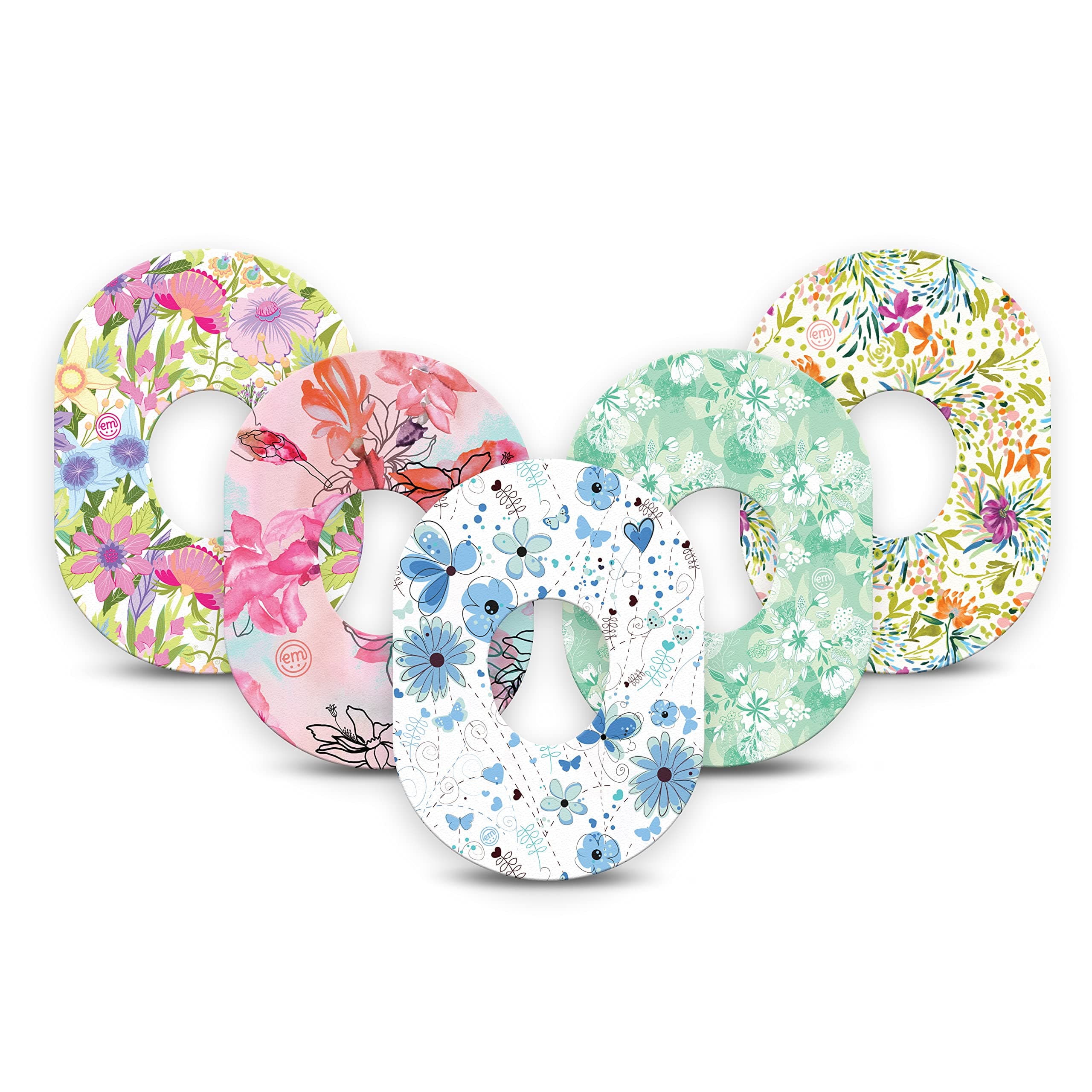 Adhesive Patches for Dexcom G7 and Stelo (Pack of 5) - Made in The USA, Waterproof, Non-Fraying, Pre-Cut CGM Sensor Tapes (Pastel Flowers Variety Pack)