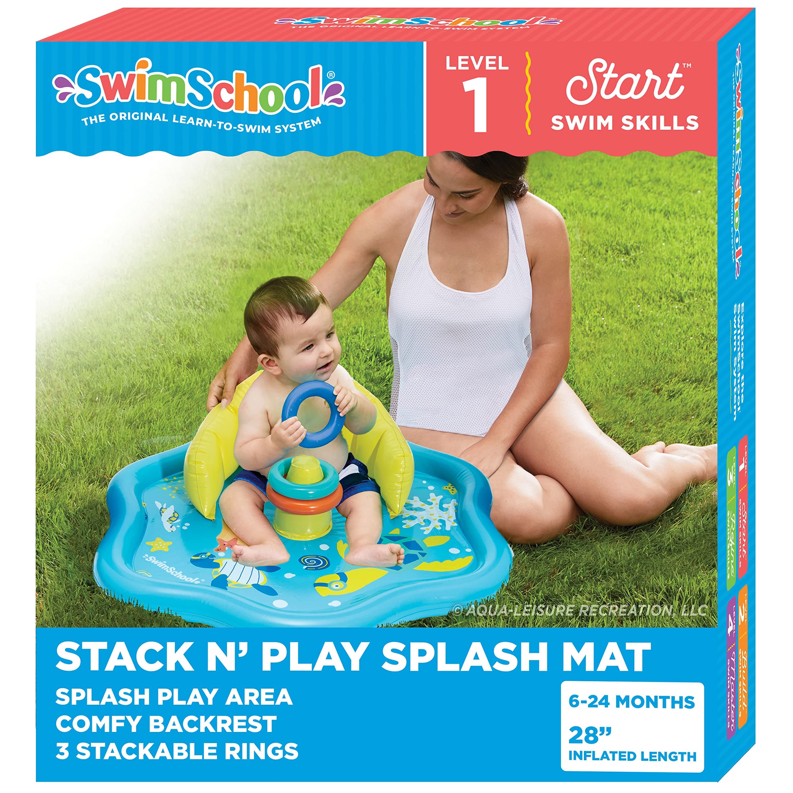 SwimSchool Splash Play Mat, Inflatable Kiddie Pool with Backrest