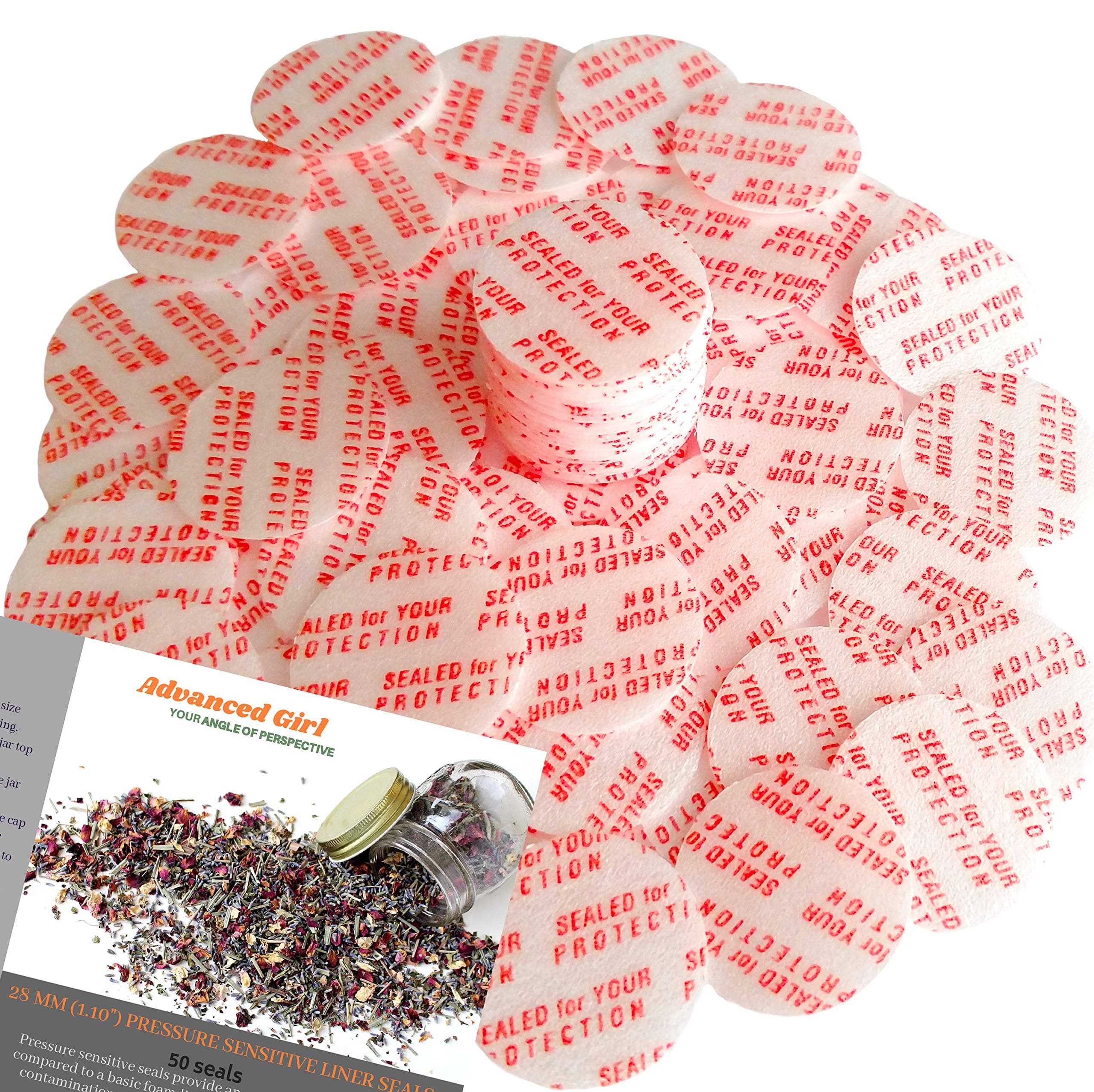 Torque Activated Pressure Sensitive Seals Cap Liners - 28 mm (1.10") -50 PCS -Made in USA- for Glass & Plastic Bottles & Containers - No Induction Sealer Needed