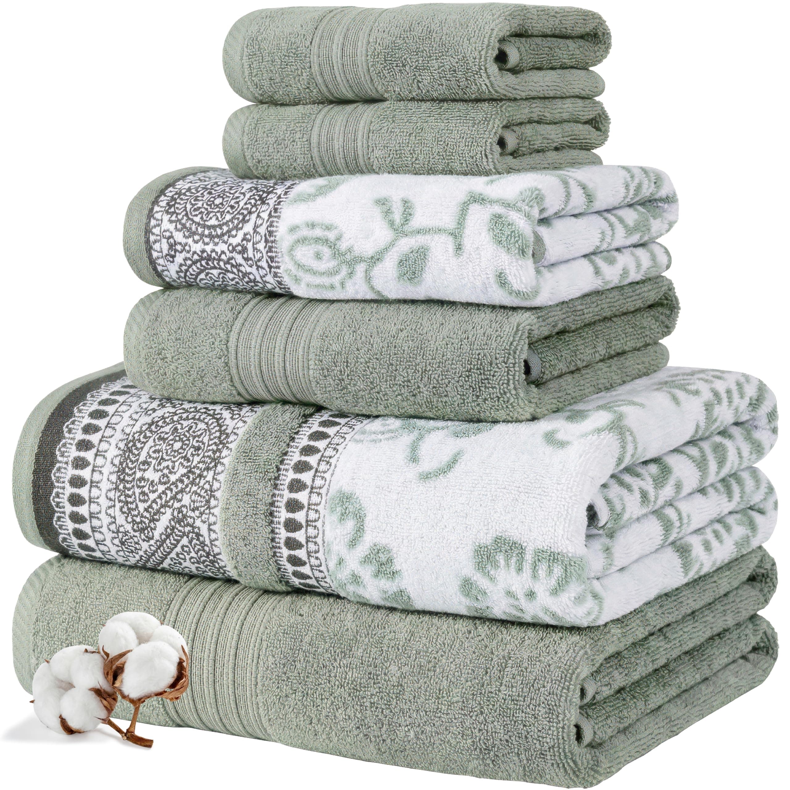 Modern Threads 6 Piece Set, 2 Bath Towels, 2 Hand Towels, 2 Washcloths Yarn Dyed Jacquard/Solid Towel Set Ophelia Dark Sage