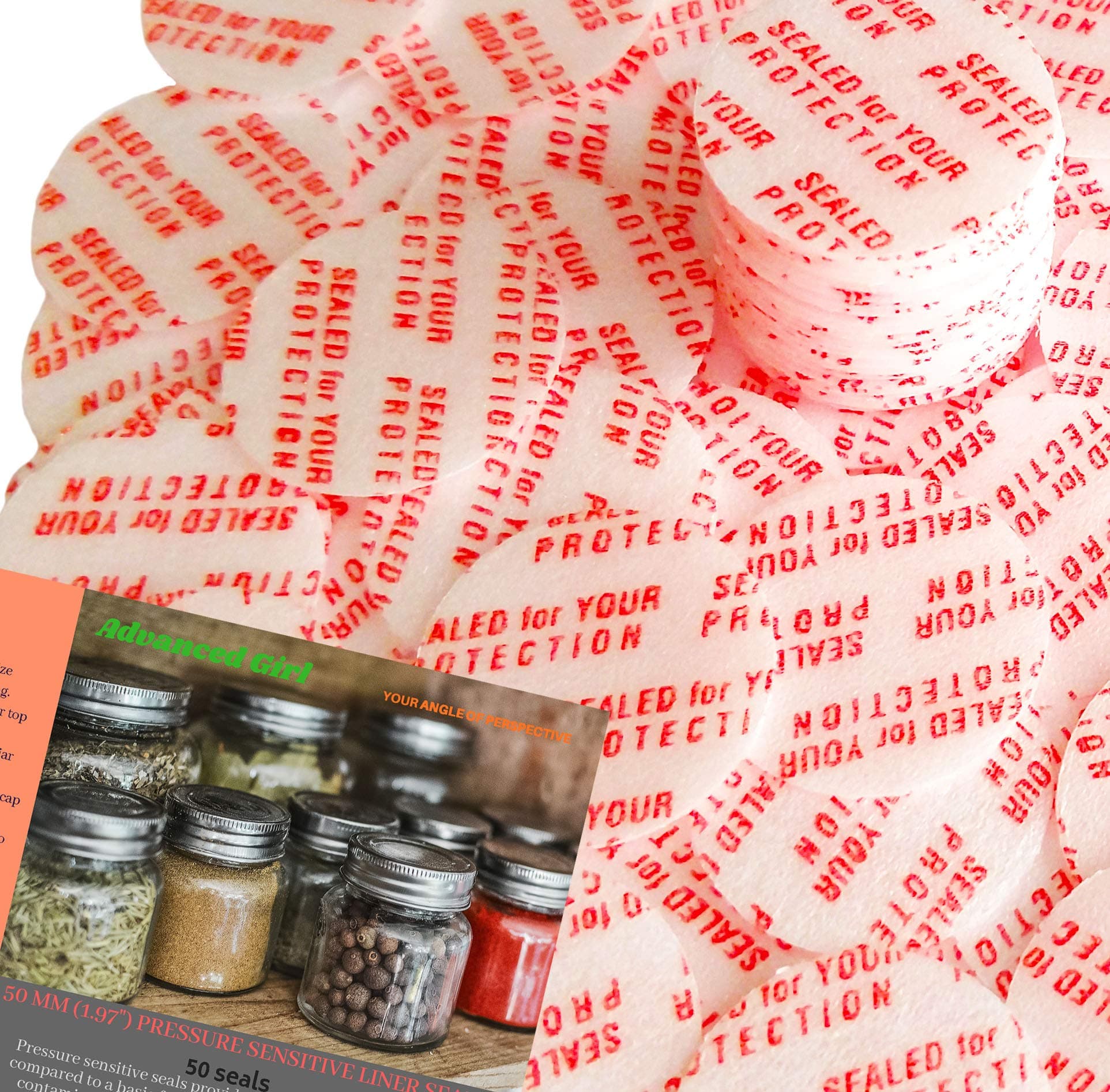 Pressure Sensitive Torque Activated Seals Cap Liners - 50mm (1.97") -50 PCS -Made in USA- for Glass & Plastic Bottles & Containers - No Induction Sealer Needed