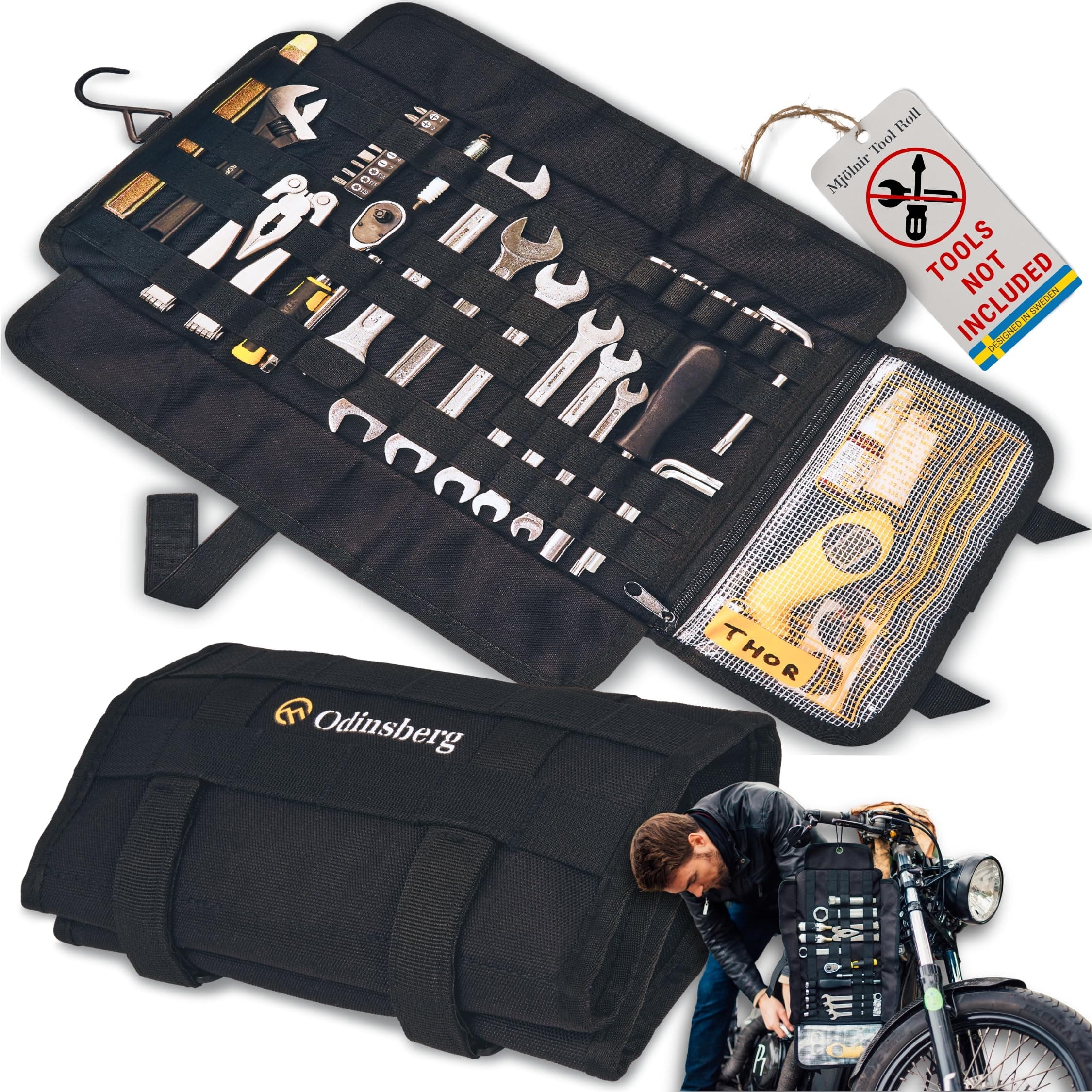 Motorcycle Tool Roll Bag Tools NOT Included - Small Tool Bag Wrench Roll Up Tool Bag Organizer Pouch Wrap Motorcycle Tool Kit Box For Harley Enduro Dirt Bike UTV Motorcycle Accessories Gear