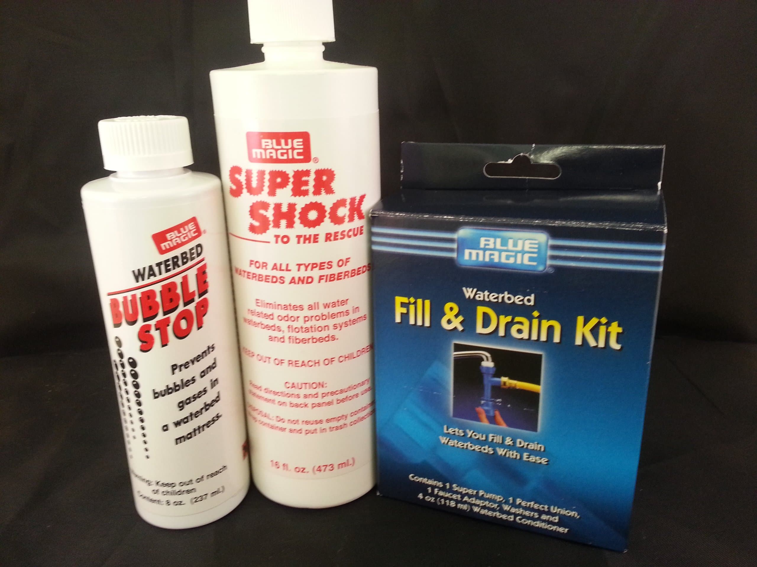 Waterbed Accessories Bundle includes Vinyl Cleaner Aqua Shock Fill-Drain Kit