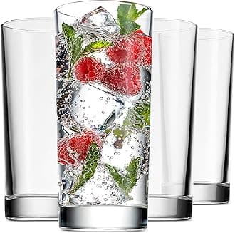 Godinger Highball Drinking Glasses, Italian Made Tall Glass Cups, Water Glasses, Cocktail Glasses - 14oz, Set of 4