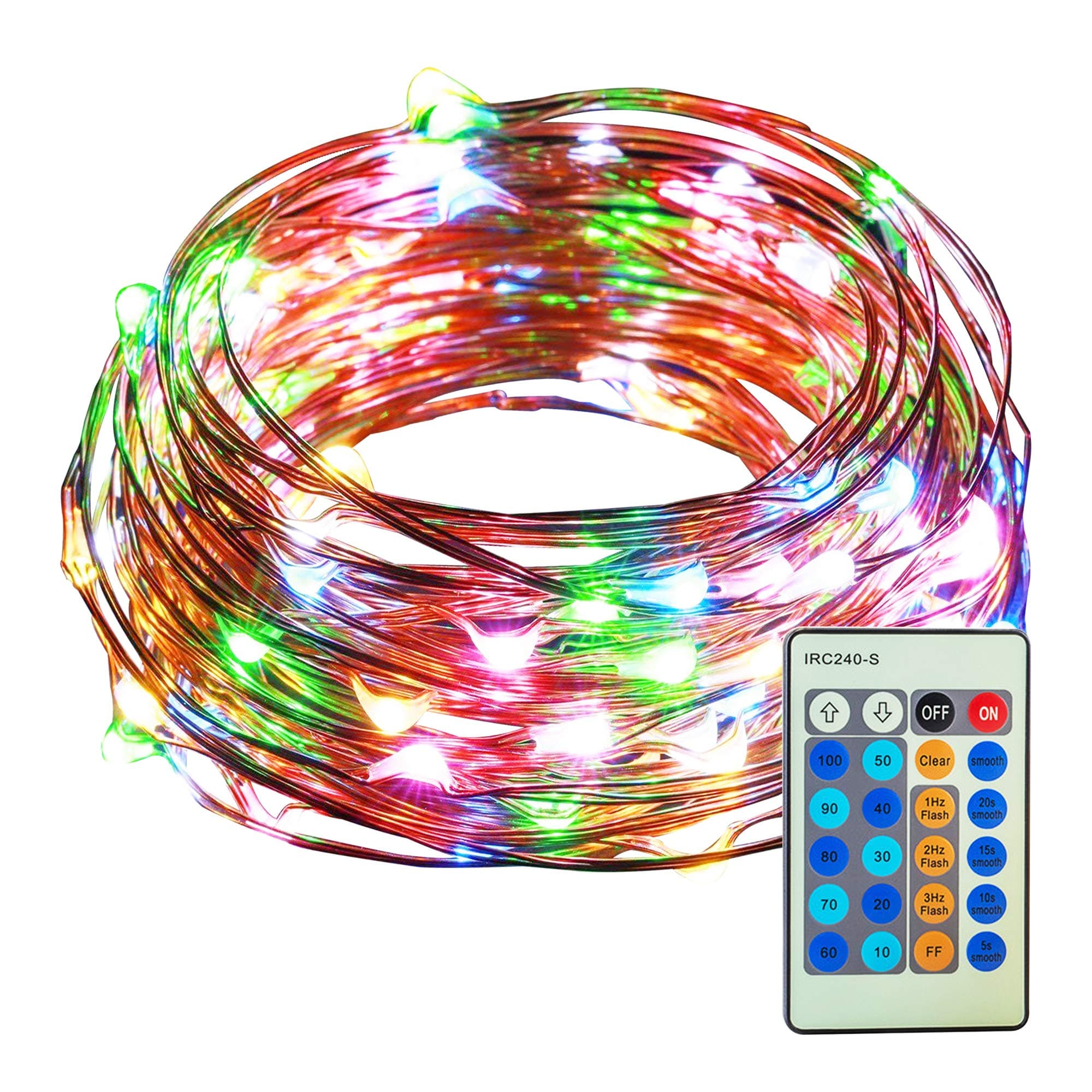 FIGROL 33ft 100 LED String Lights Dimmable with Remote Control, Waterproof Decorative Lights for Bedroom, Patio, Garden, Gate, Yard, Parties, Wedding. Christmas(Multi-Color)