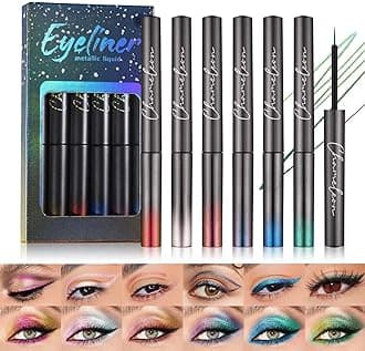 6pcs Multichrome Liquid Eyeliner, Metallic Glitter Shimmer Eye Liner, Long Lasting, Waterproof Colorful Eyeliner