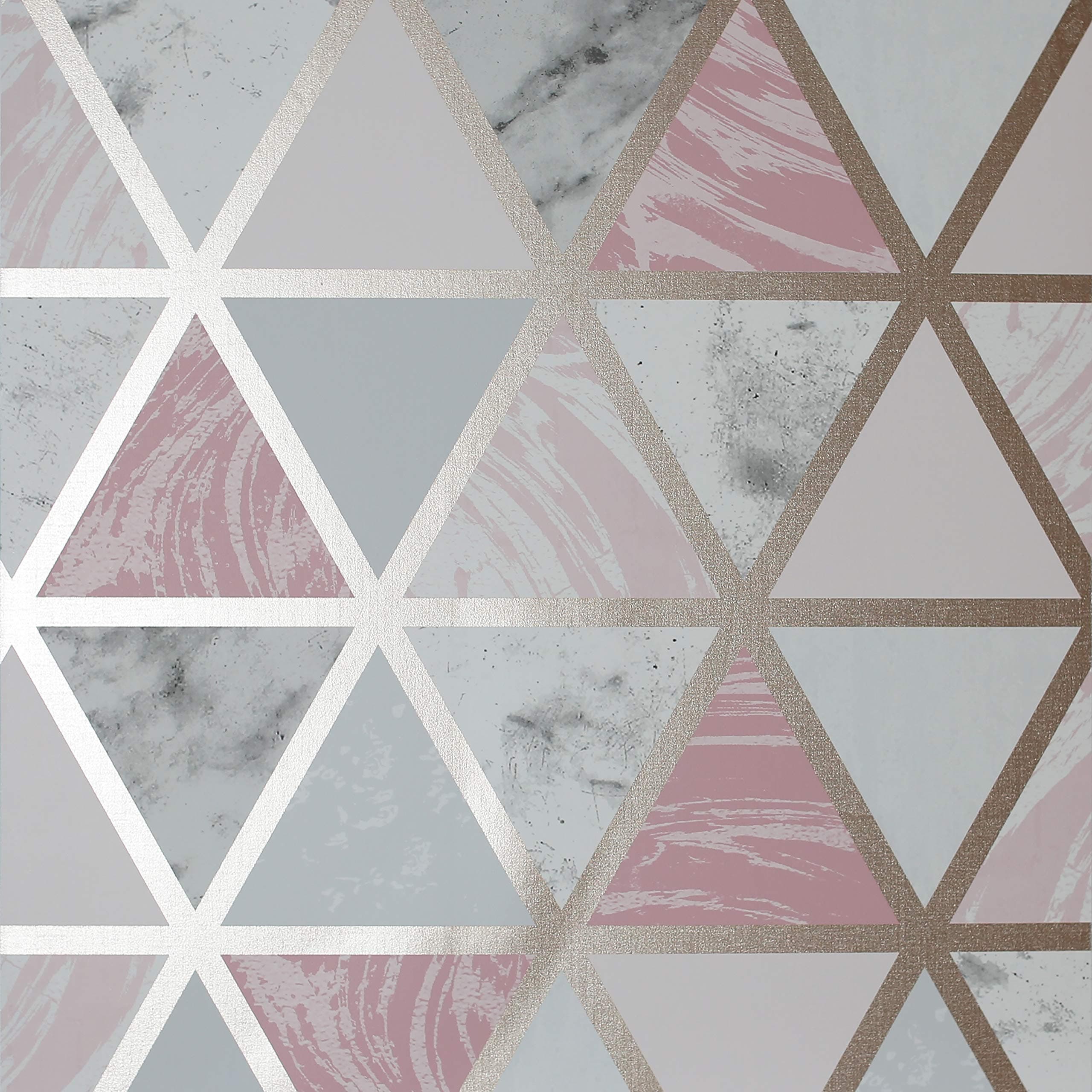 Arthouse | Marble Geo Pink Multi Wallpaper | Geometric Pattern with Rose Gold Metallic Highlights | Contemporary Marble Design for Feature Walls | 1005 x 53cm