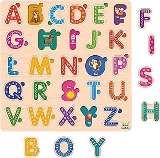 Webby Wooden Capital Alphabets Montessori Educational Pre-School Bright Colors Puzzle Board Toy for Boys and Girls Light Weight and No Sharp Edges
