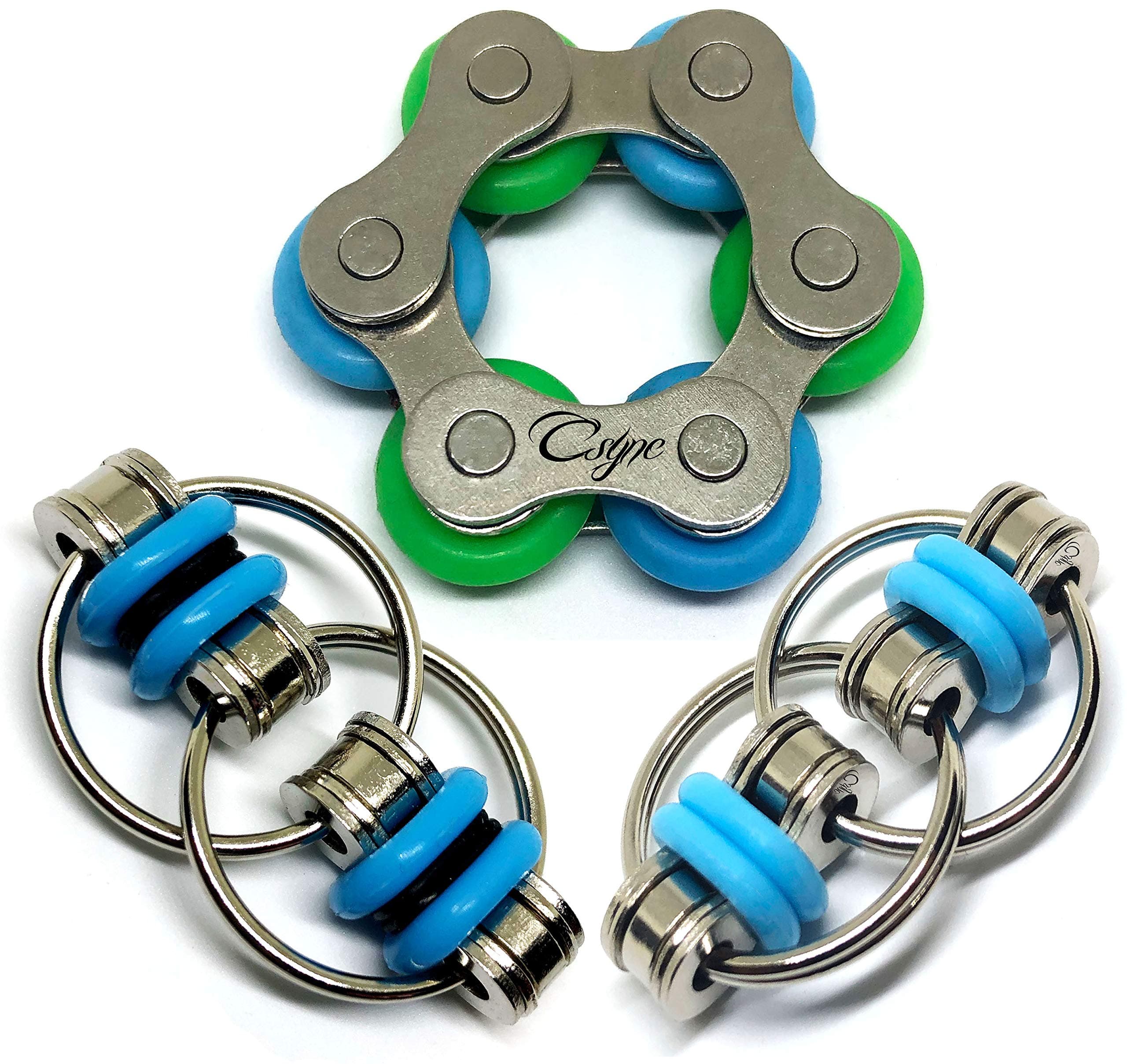 Fidget Roller Chain Finger Exerciser - Stress Relief Perfect for ADHD, ADD, Anxiety in Office, Studying or Work Stocking Stuffers Gifts (3 Piece) (Blue)