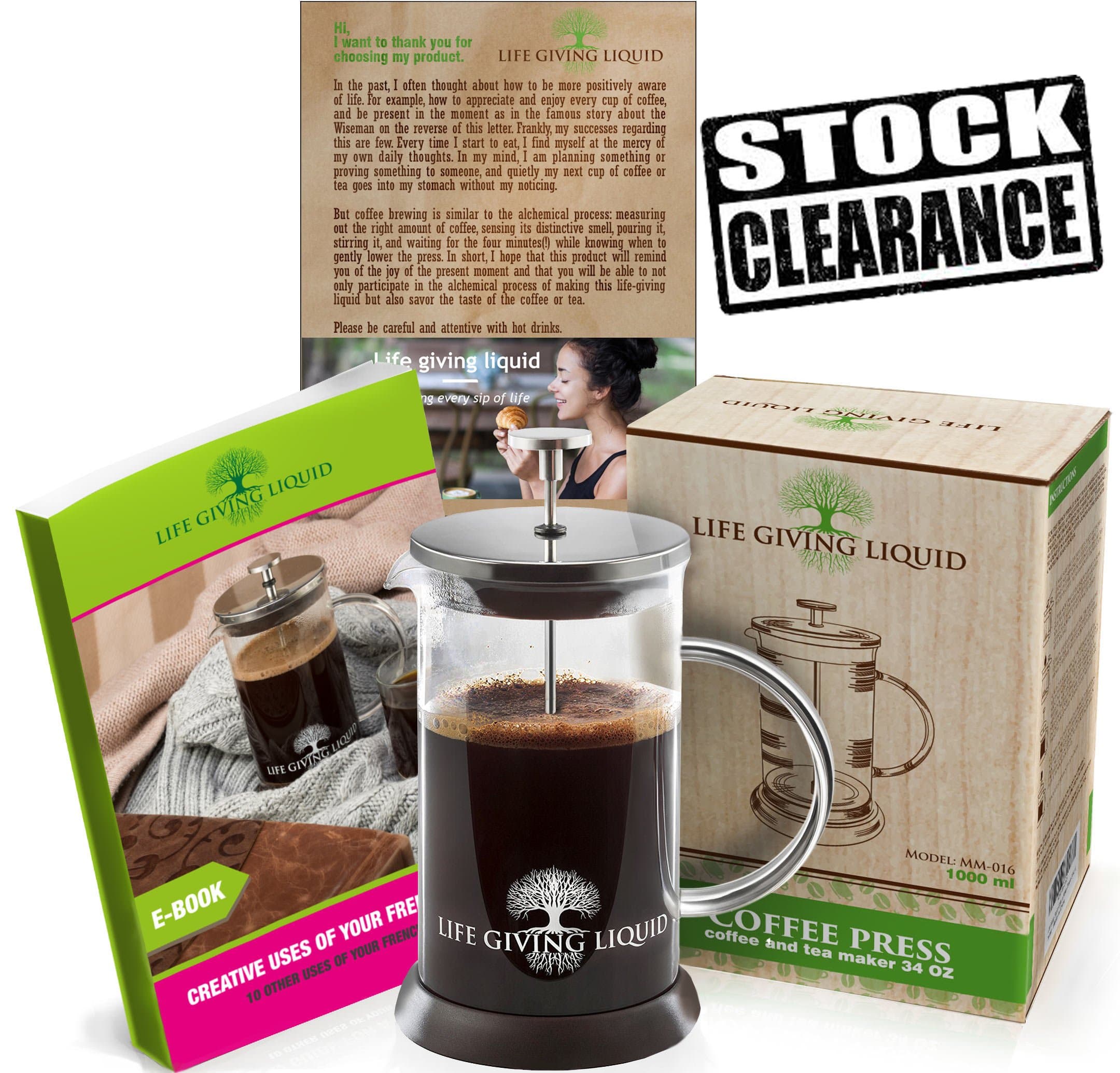 French Press Coffee Maker Loose Leaf Tea Maker 36 oz - Bonus Creative uses of Coffee Press E-book