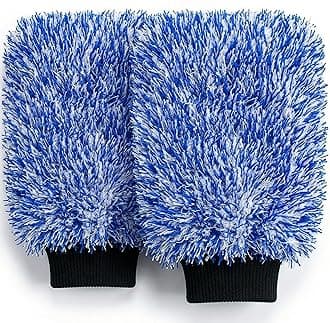 New Car Wash Mitt, 2 Pack Premium Cyclone Microfiber Washing Gloves, Holds Tons of Sudsy Water for Effective Washing, Machine Washable, Lint Free, Scratch Free (Blue)