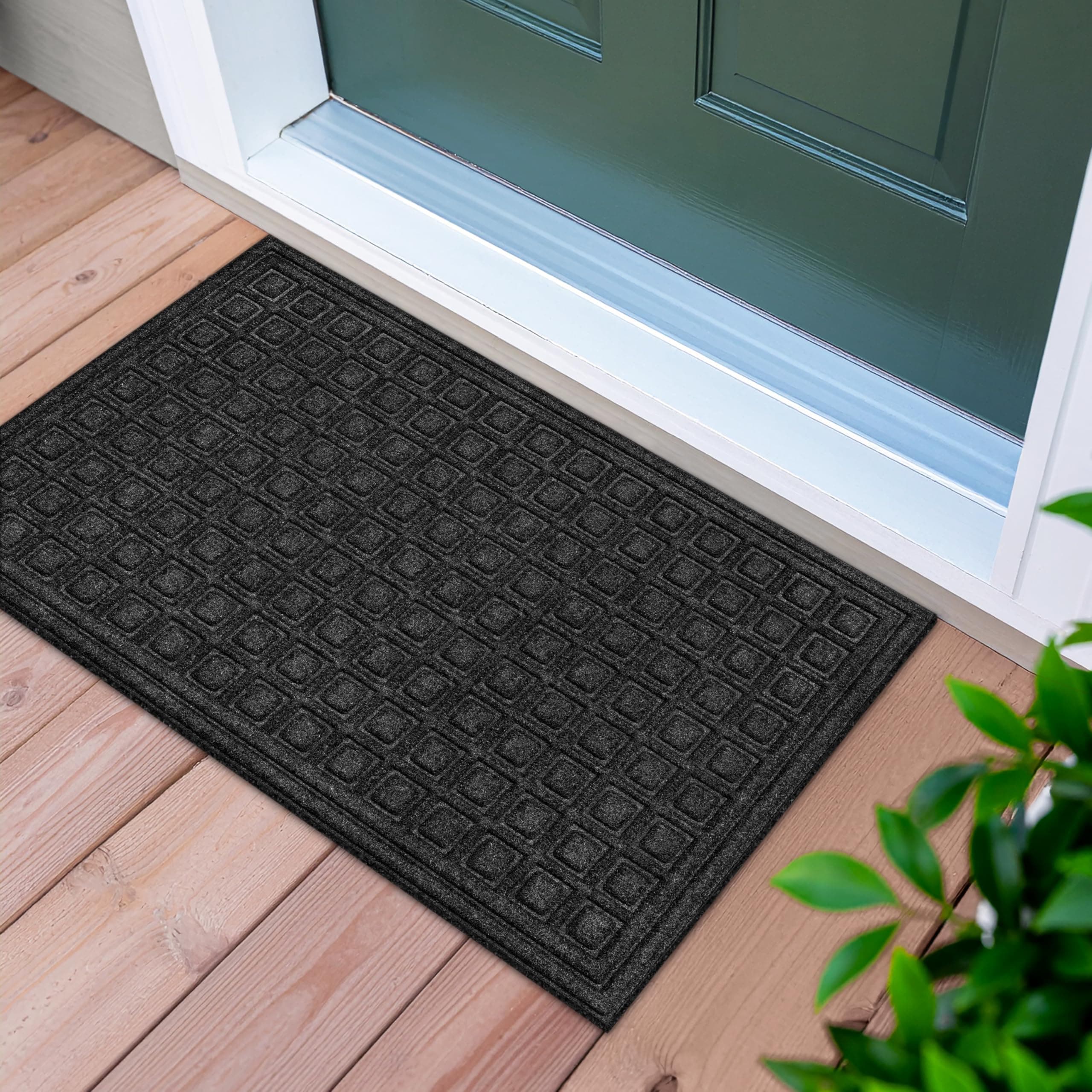 Apache Mills Textures 18" x 30" Blocks Heavy Duty Onyx Door Mat – Weather & Stain Resistant, Non-Slip, Durable Outdoor Mat – Made in USA – Superior Scraping Entrance Mat for Home or Commercial Use