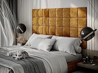Upholstered Decorative Wall Panels Velvet Headboard Padding | Cushioned Planks | Padded Decor Collision Avoidance | Acoustic Soundproofing Treatment | (Gold, 4x Square (25x25cm))