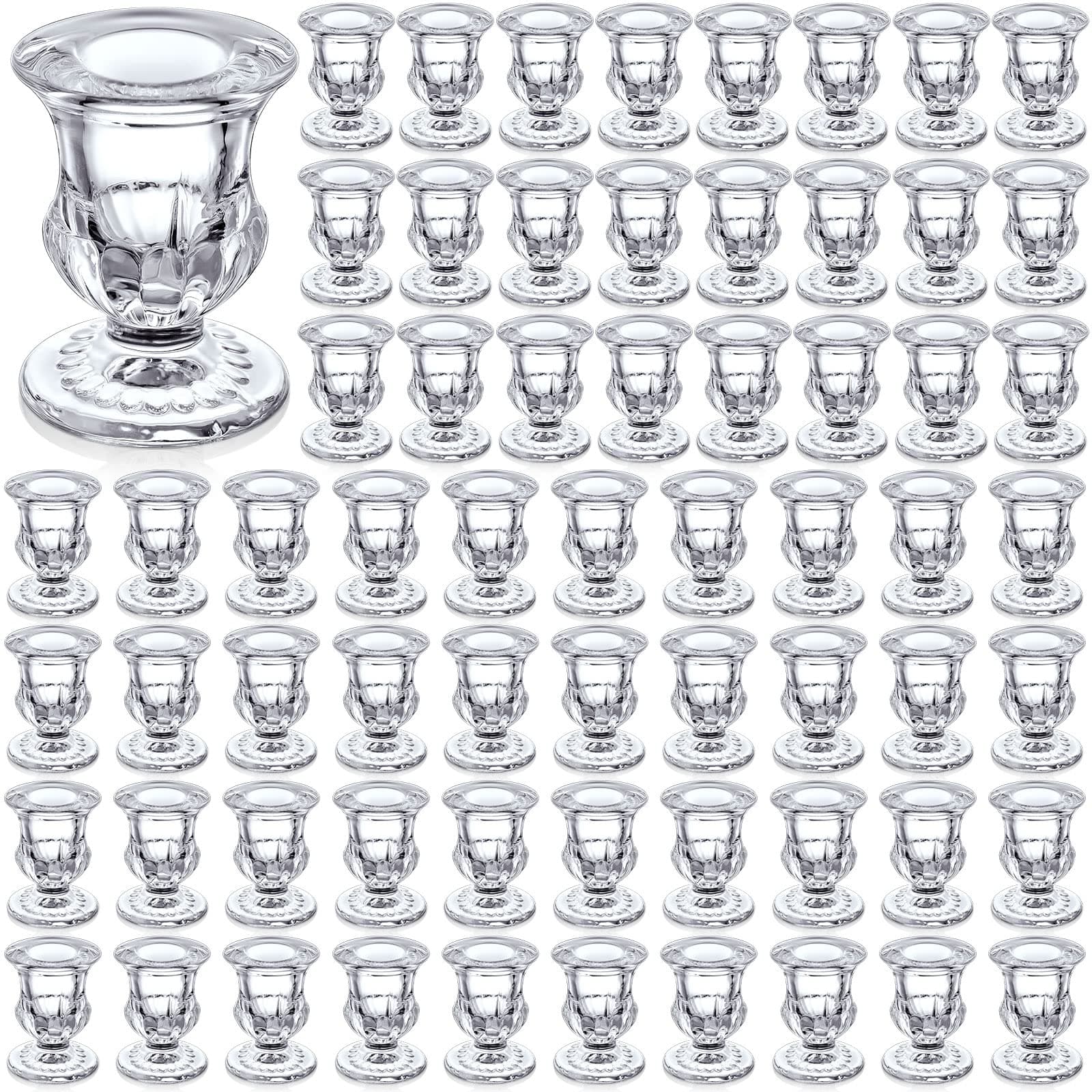 Foaincore 72 Pack Glass Candlestick Holders Bulk 2.5 Inch Taper Candle Holders Small Ritual Candle Stand Table Centerpieces for Wedding Christmas Valentine's Festival Party Dining Decorations (Clear)
