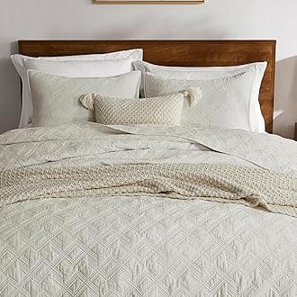 WDCOZY 100% Cotton King Size Quilt Set - Beige Pre-Washed Soft Lightweight Modern Bedspread, Farmhouse Country Rustic Coverlet, Textured Like Linen, Shabby Chic Gauze Bedding, 3 Pieces