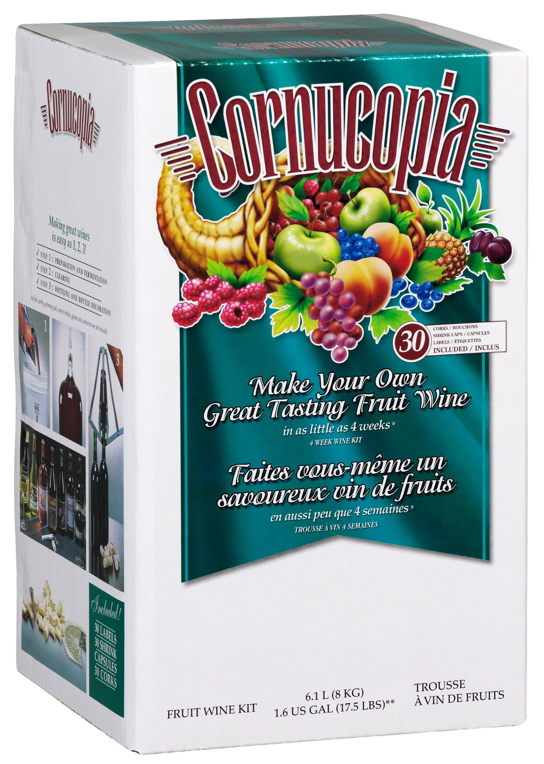 Cornucopia Fruit Wine Making Kit, White Green Apple Pinot Bianco, 17.5-Pound Box