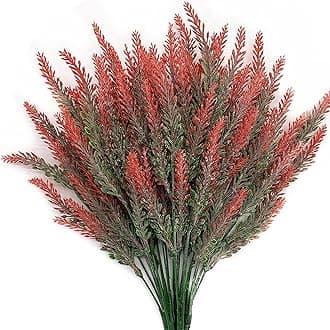 CATTREE Artificial Lavender, Plastic Plants Fake Flowers Bouquet Home Bridal Wedding Office Party Garden Balcony Indoor Outdoor DIY Centerpieces Arrangements Simulation Craft Decoration Red 4pcs