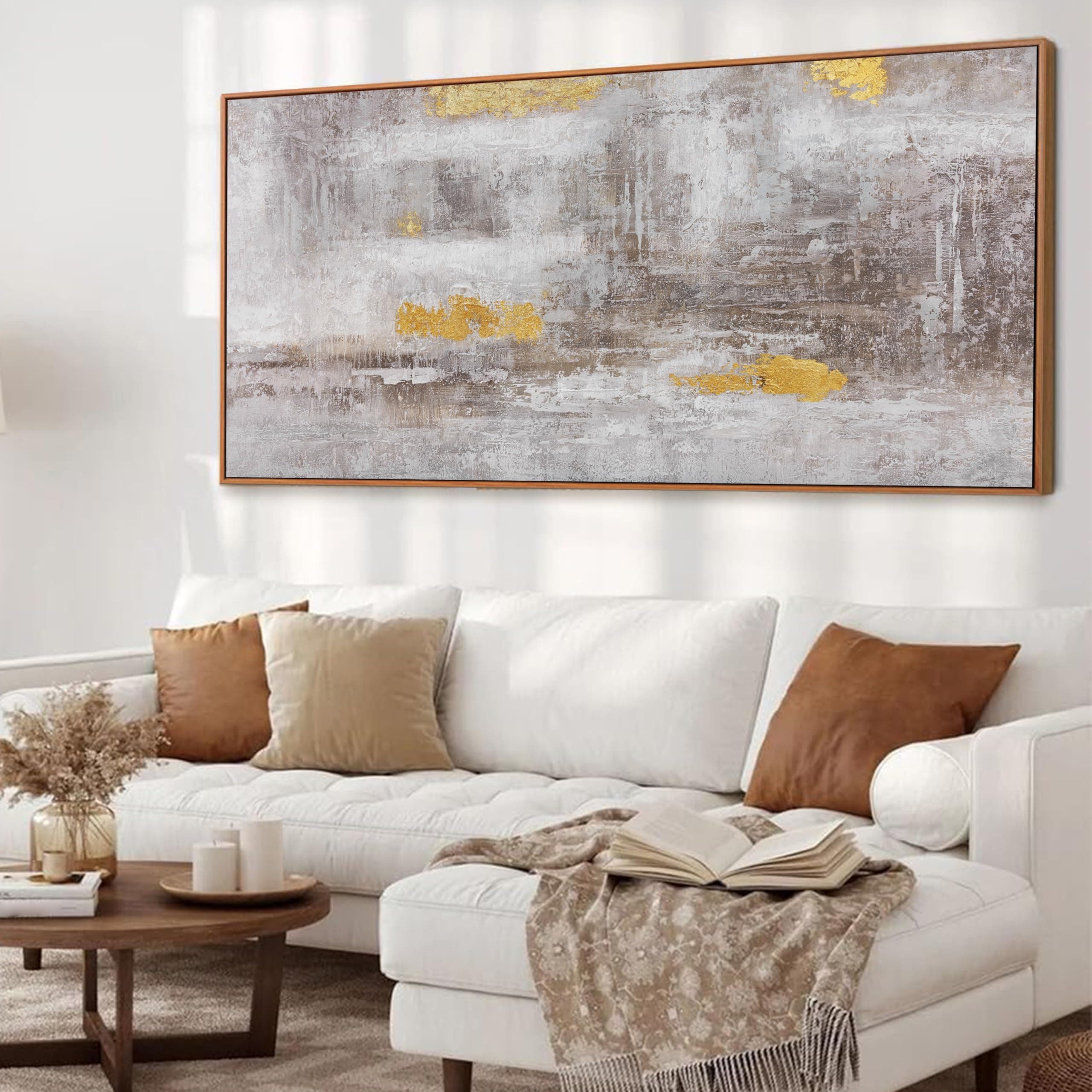 Abstract Canvas Wall Art Modern Artwork Canvas Prints Framed Canvas Picture Contemporary Brown And Gray Wall Decor Artwork Bedroom Living Room Office Decoration 24x48 Inch