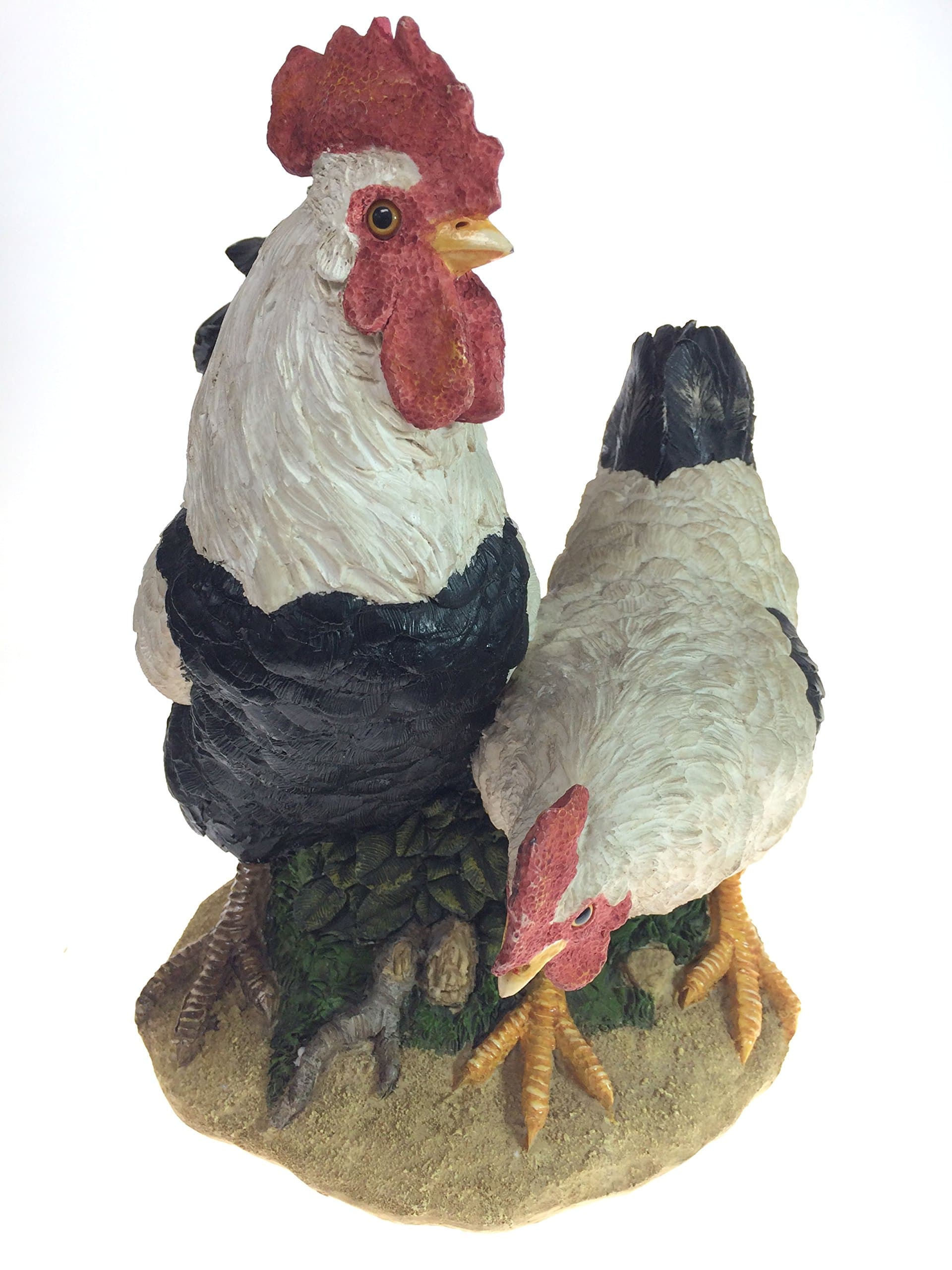 BLACK/WHITE ROOSTER & HEN PAIR STATUE