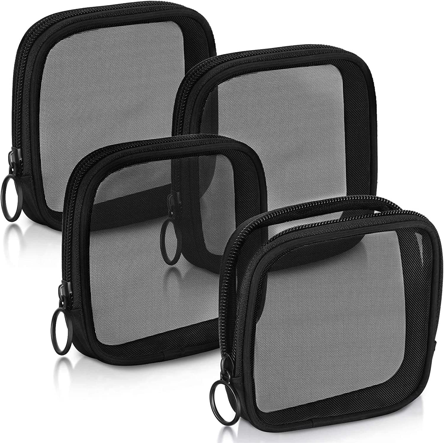 4 Pcs Mesh Makeup Bag Mesh Zipper Pouch Mini Portable Keychain Pouch Cosmetic Coin Purse Small Pouch Small Purse Organizer Travel Case for Toiletries Women Accessories Beauty Sponge Holder, Black