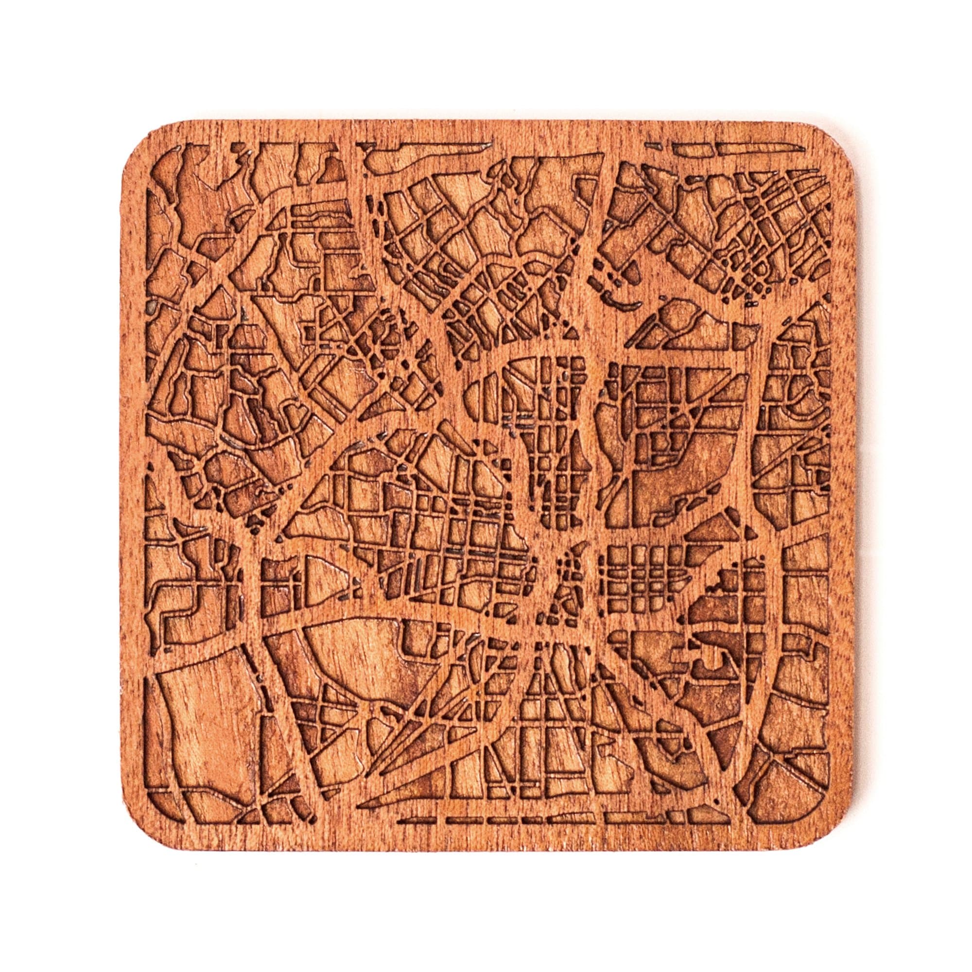 San Antonio Map Coaster by O3 Design Studio, 1 piece, Sapele Wooden Coaster With City Map, Handmade, Multiple city optional