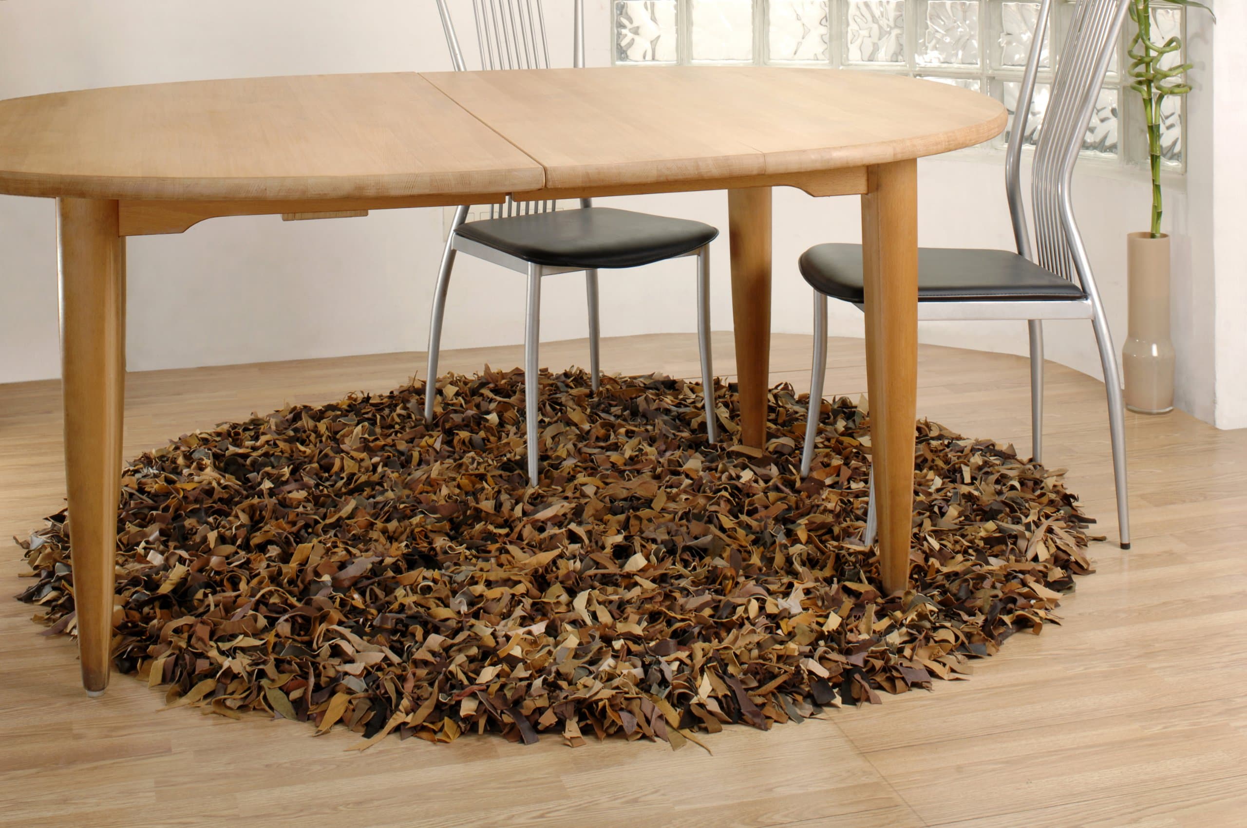 Brown Leather Shag 4'x4' Rug