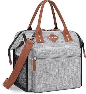 LOKASS Leak-proof Lunch Box for Women Insulated Lunch Cooler Bag Thermal Lunch Tote with Removable Shoulder Strap for Men Adults Large Picnic Bag for Office Work Outdoor, Grey
