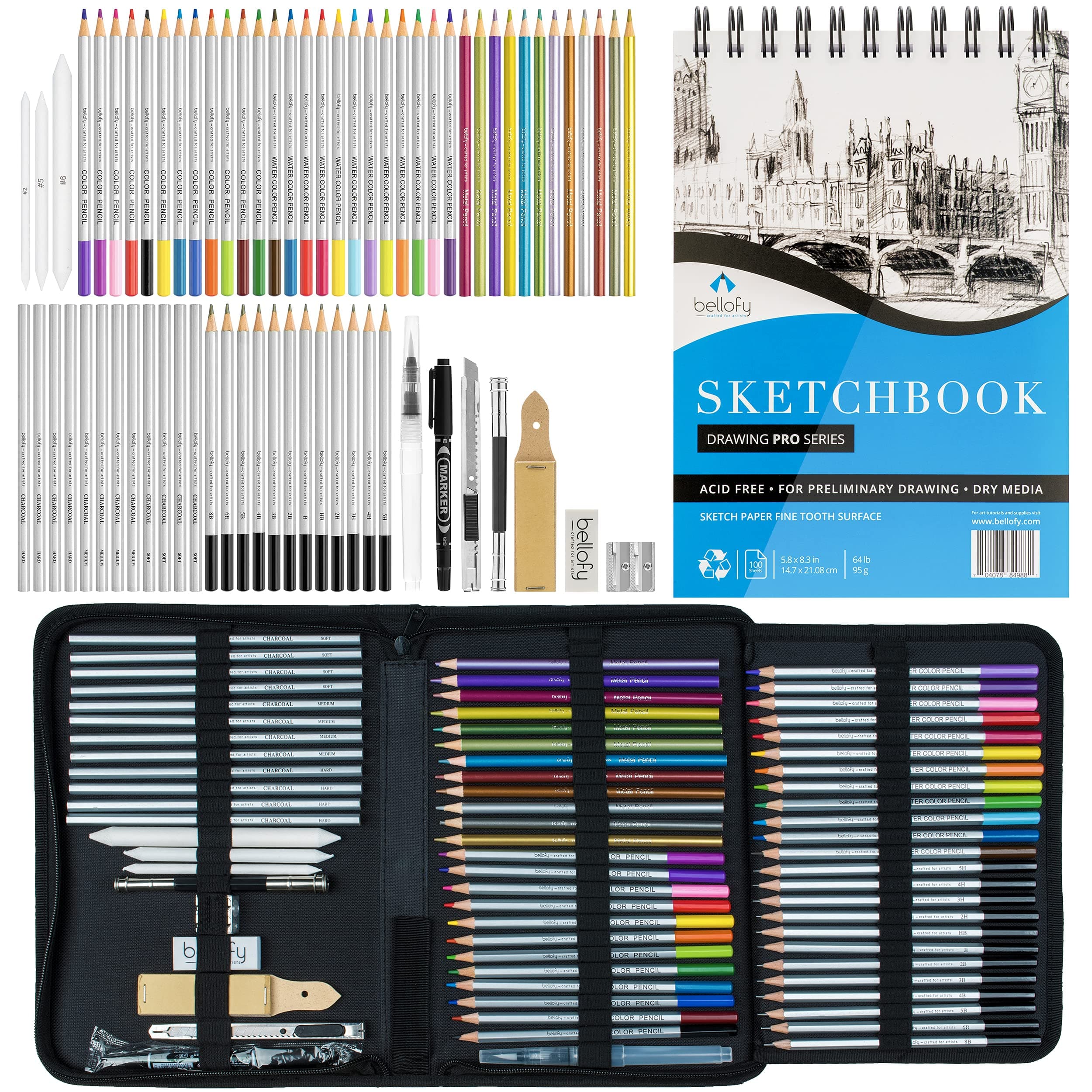 Bellofy72 Pack Drawing Kit with 100 Sheets Drawing Pad | Art Supplies for Adults, Beginners & Kids | Art Set with All Necessary Drawing Supplies | Drawing kit for Kids 9-12 for Girls & Boys