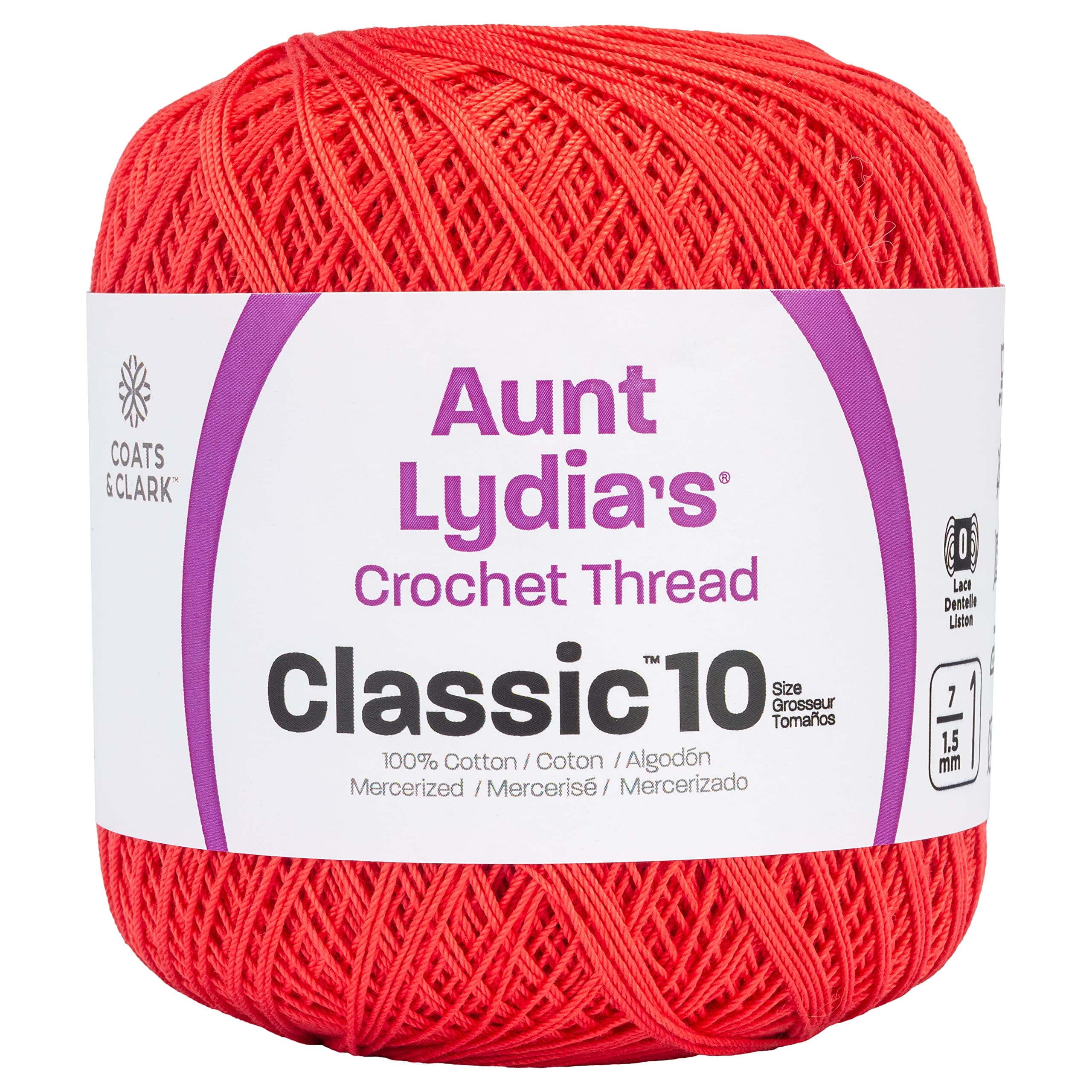 Aunt Lydia Classic Crochet Thread, Bright Coral