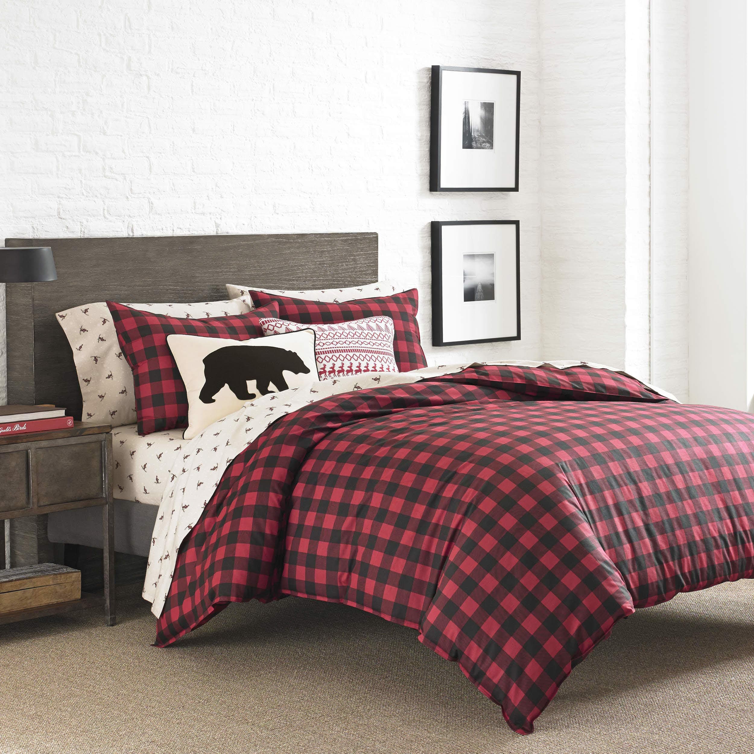 Eddie Bauer - King Comforter Set, Cotton Reversible Bedding, Buffalo Plaid Home Decor for All Seasons (Red/Black, King)