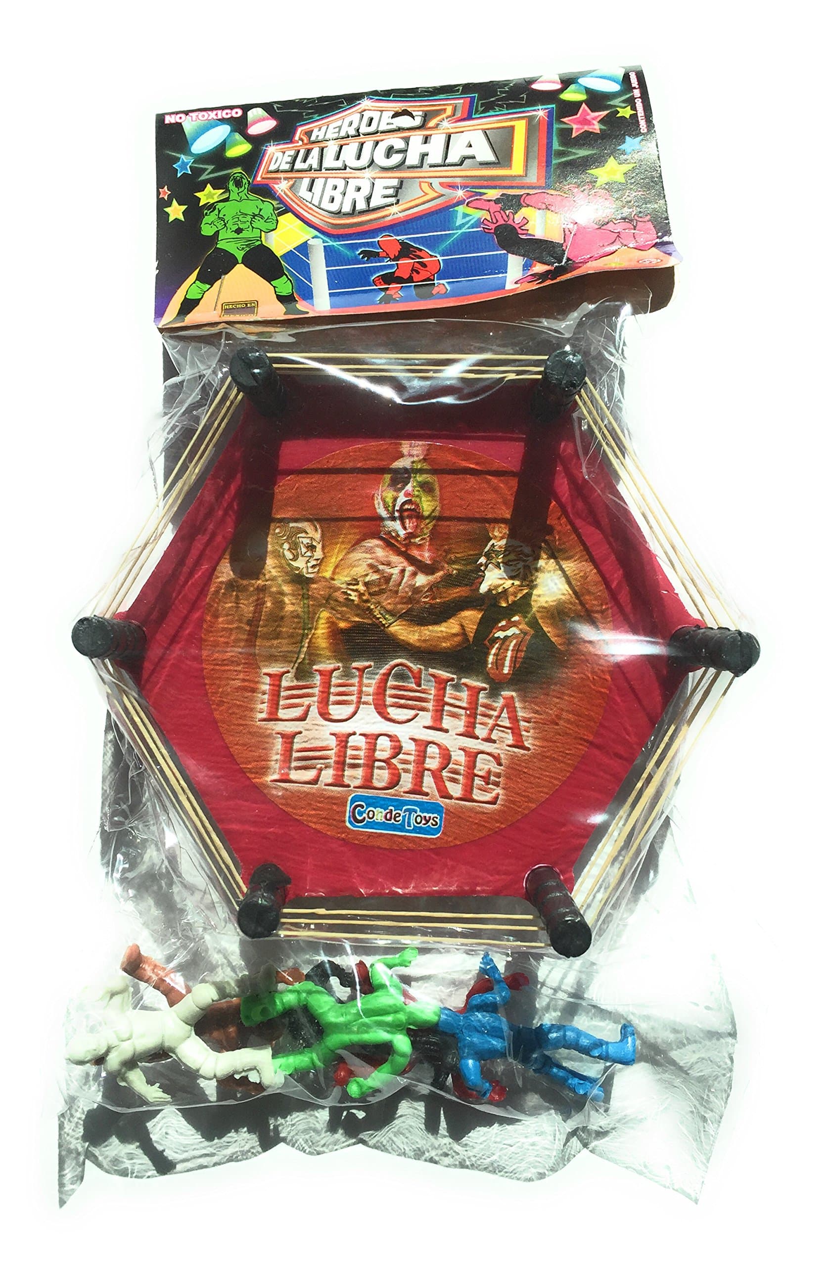 Grahmart Mexican Mini Wrestling Ring Playset with Small Figures Assorted Colors (6 Figures)