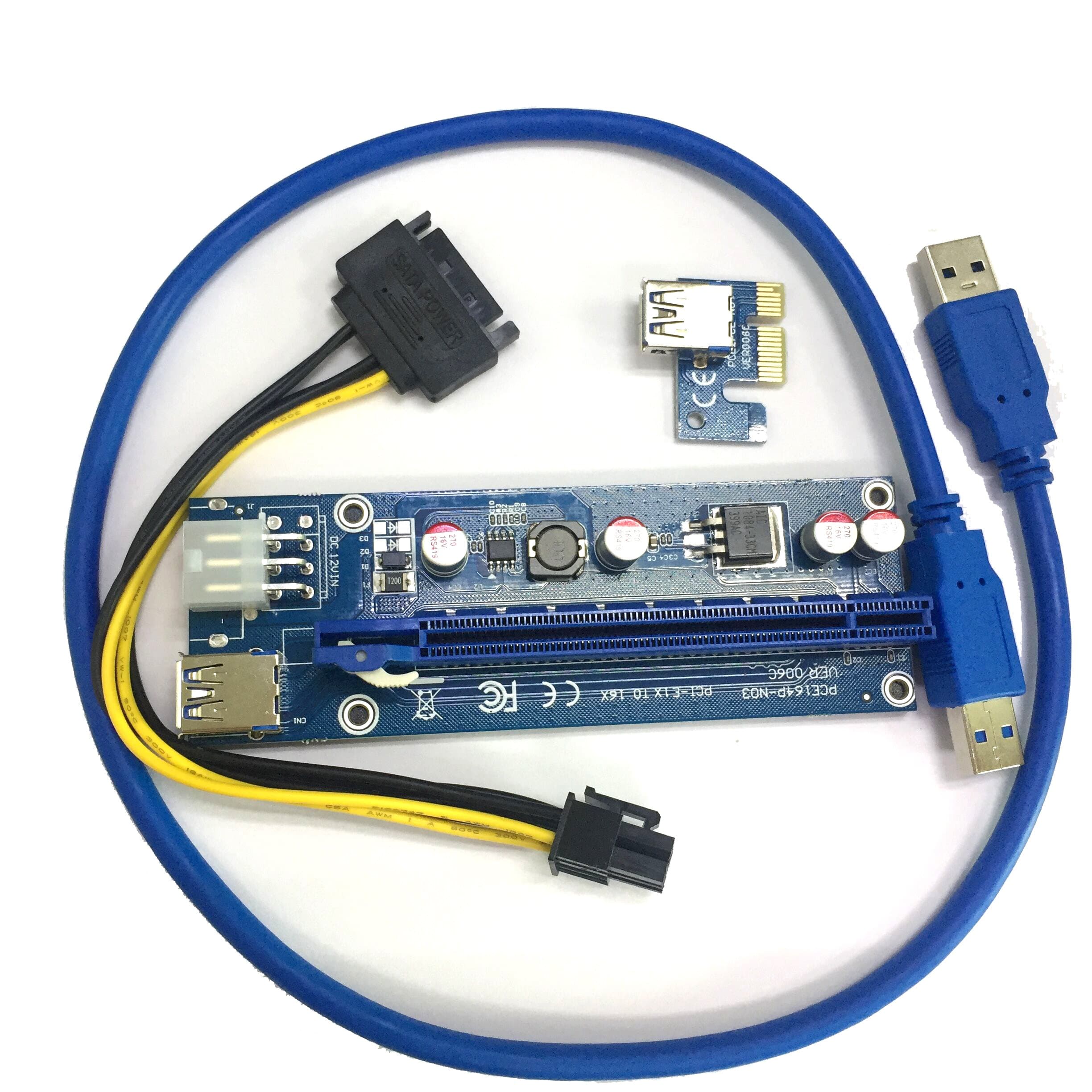 PCI-E 16x to 1x Power Riser Adapter Card With 6 Pin Power Connector GPU Riser Extender Cable and USB 3.0 Cable - Mining Dedicated Graphics Card Extension Cable
