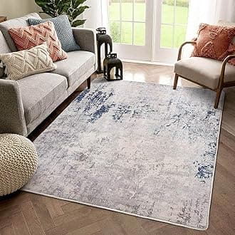Fenisonavy Rugs Living Room Grey Area Rugs for Bedroom Modern Abstract Rug Large Short Pile Rugs Carpet Non-Slip Soft Living Room Rugs Room Decor (120 x 170 cm, Dark Blue/Grey/Beige)