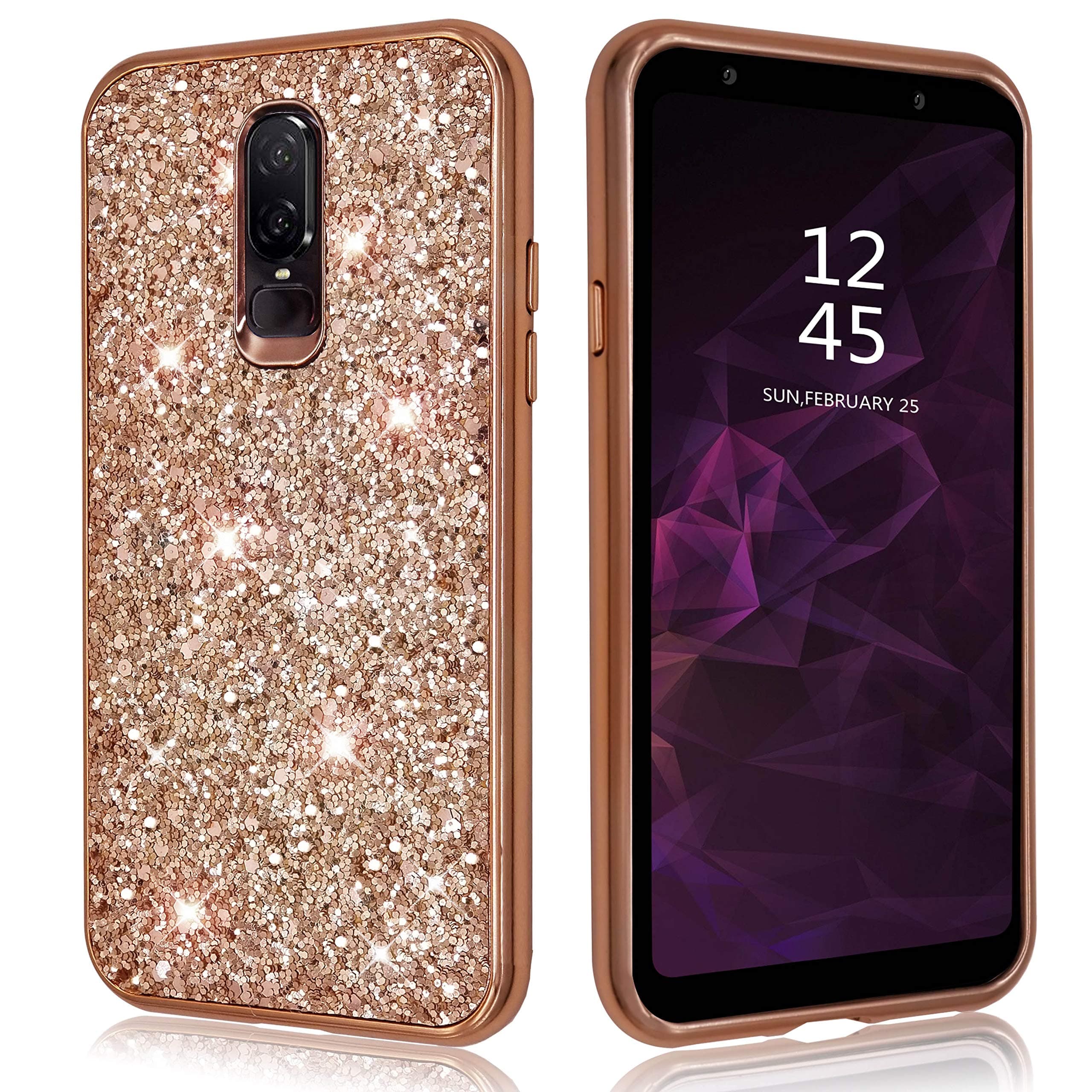 OnePlus 6 Case Glitter Shiny Bling Sequin Sparkle Diamond Hard Luxury Thin Soft Cute Girl Women Phone Cover for One Plus 6(2018) (Rose Gold, One Plus 6)