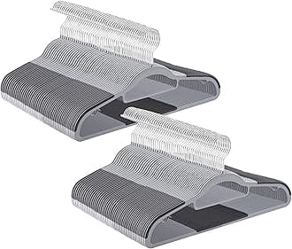 SONGMICS Pack of 100 Coat Hangers, Space-Saving Plastic Clothes Hangers, Non-Slip, 0.2 Inches Slim, 16.5 Inches Wide, 360° Swivel Silver Hook, Light and Dark Gray UCRP020G010