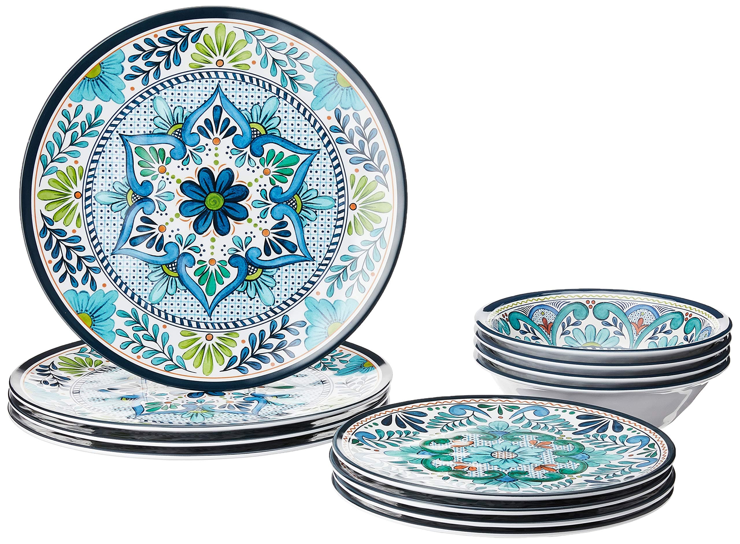 Certified International TAL12PC Talavera Melamine 12 pc Dinnerware Set, Service for 4, Multicolored